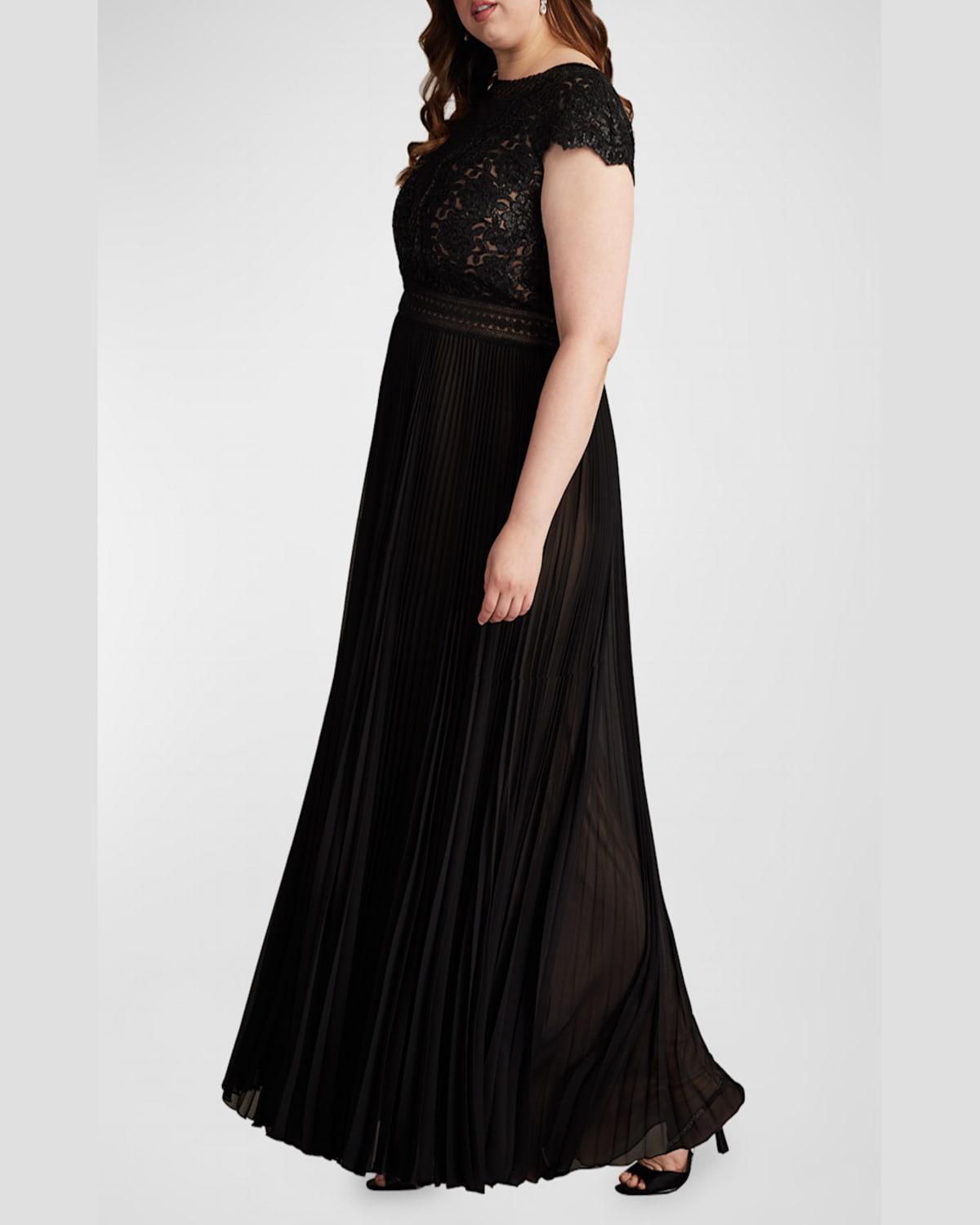 Plus Size Sequin Lace & Pleated Chiffon Gown