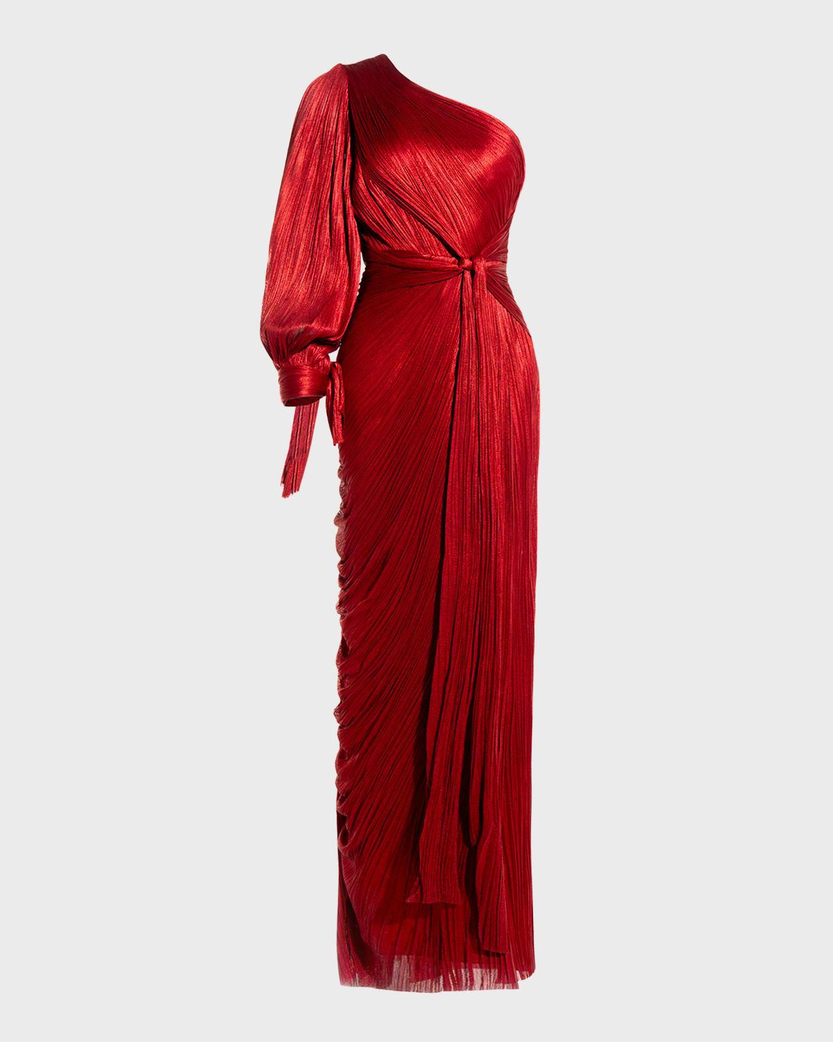 Palmer Metallic Plisse One-Shoulder Wrap Gown