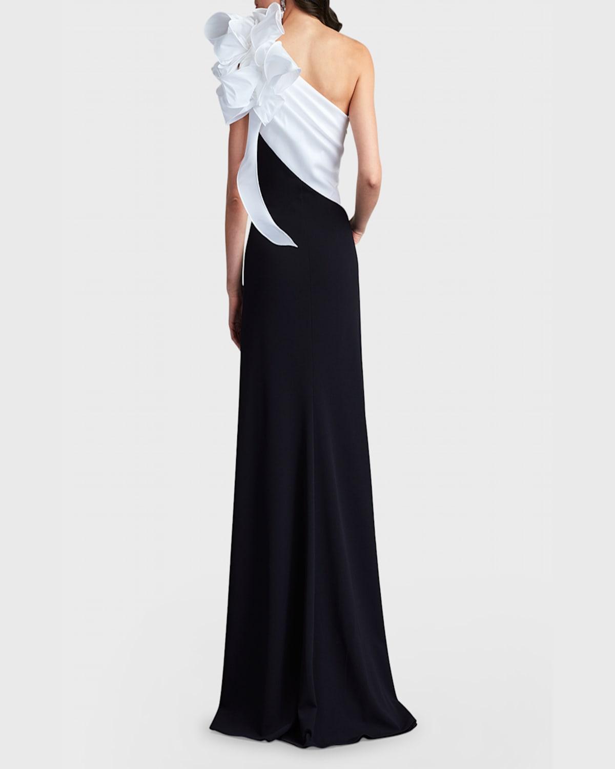 Ruffle Two-Tone One-Shoulder Gown