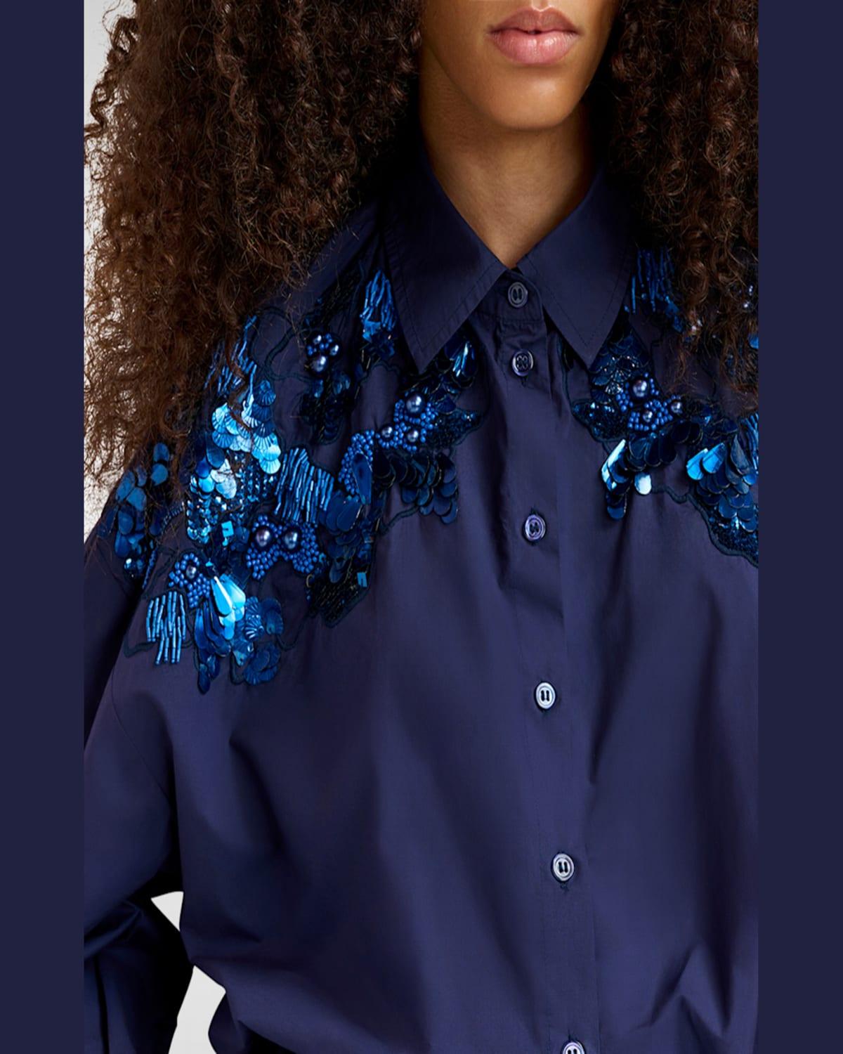 Gdog Sequin and Bead Embroidered Cotton Poplin Shirt