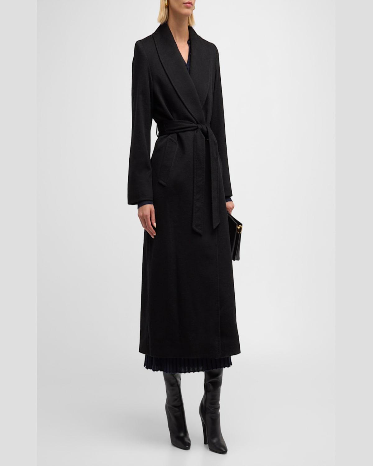 Cashmere Belted Wrap Coat with Pick-Stitched Detail