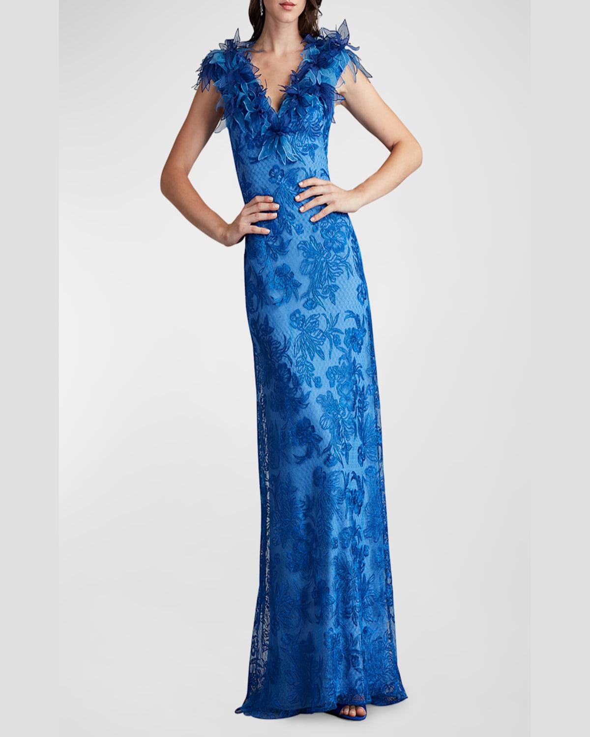 A-Line Floral-Embroidered Applique Gown