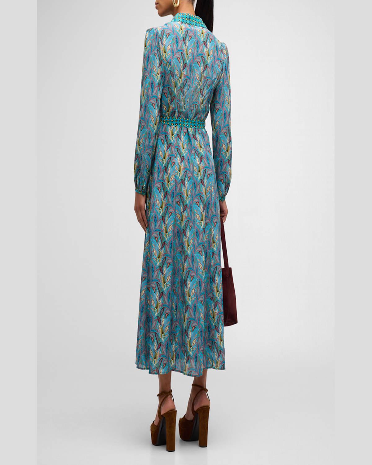 Vanessa B Tie-Belt Silk Maxi Shirt Dress