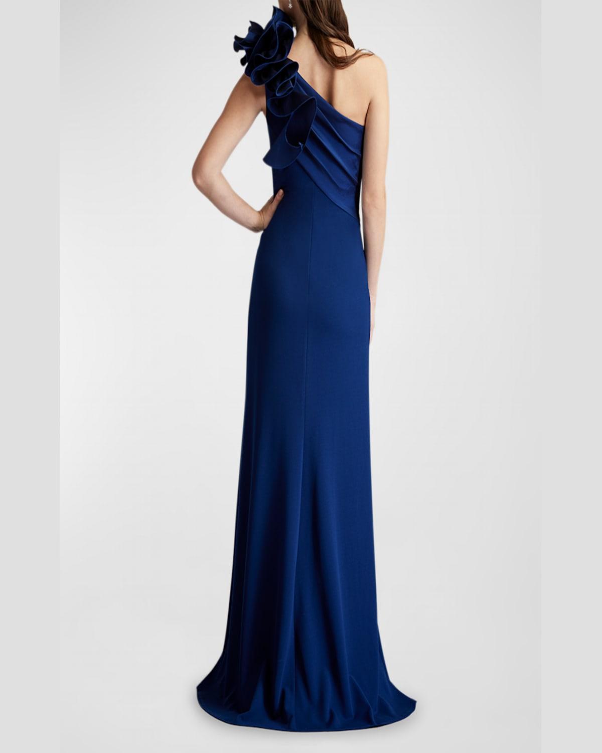 Ruffle Two-Tone One-Shoulder Gown