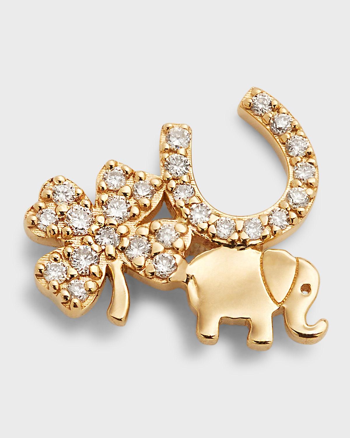 14k Gold Elephant Stud Earring with Diamonds