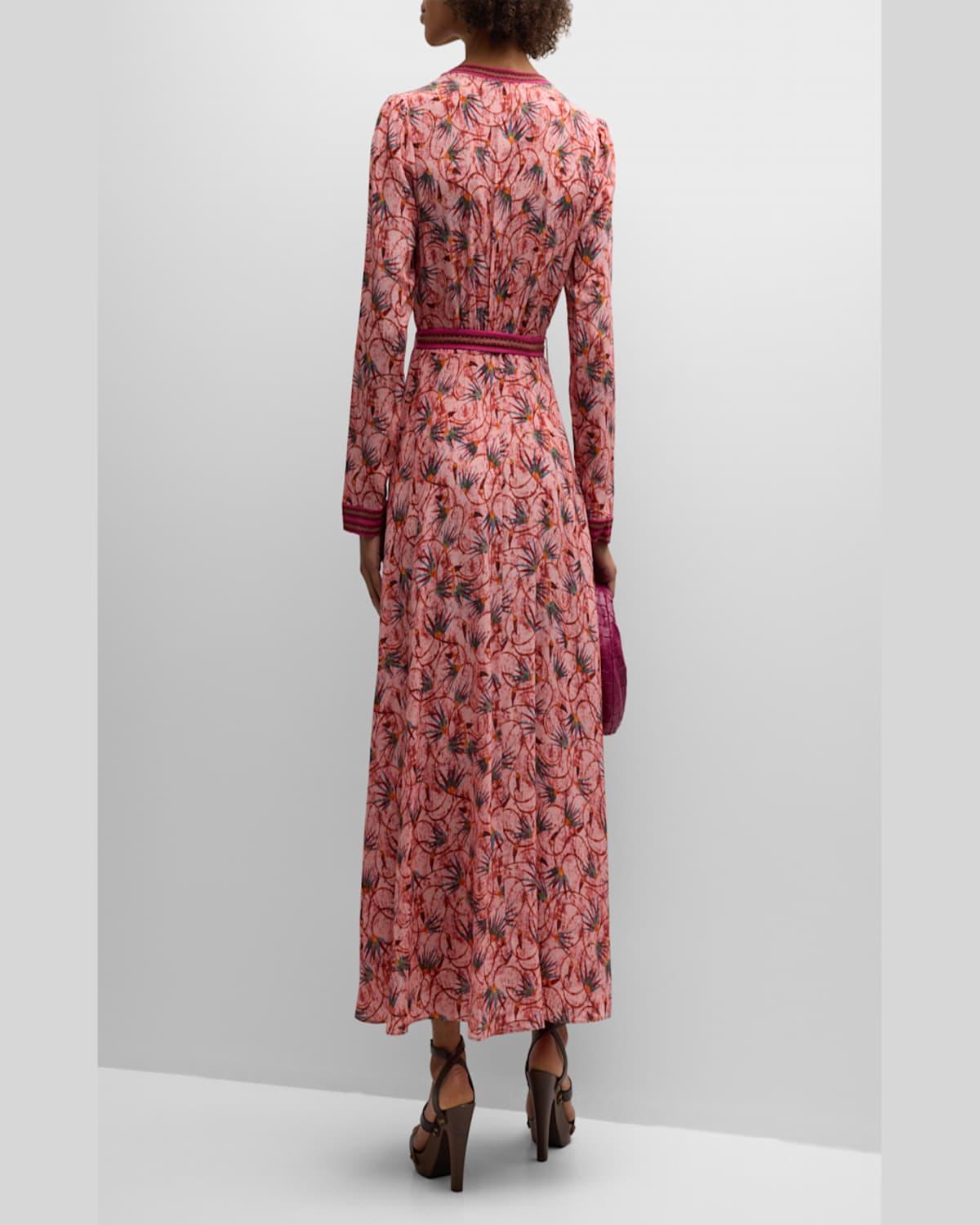 Lea Button-Front Printed Midi Silk Shirtdress