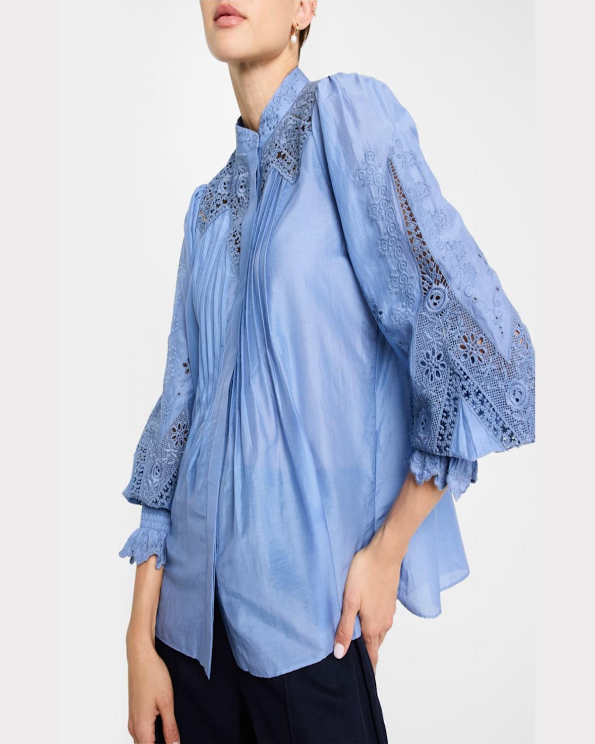 Delta Embroidered Cotton-Silk Blouse