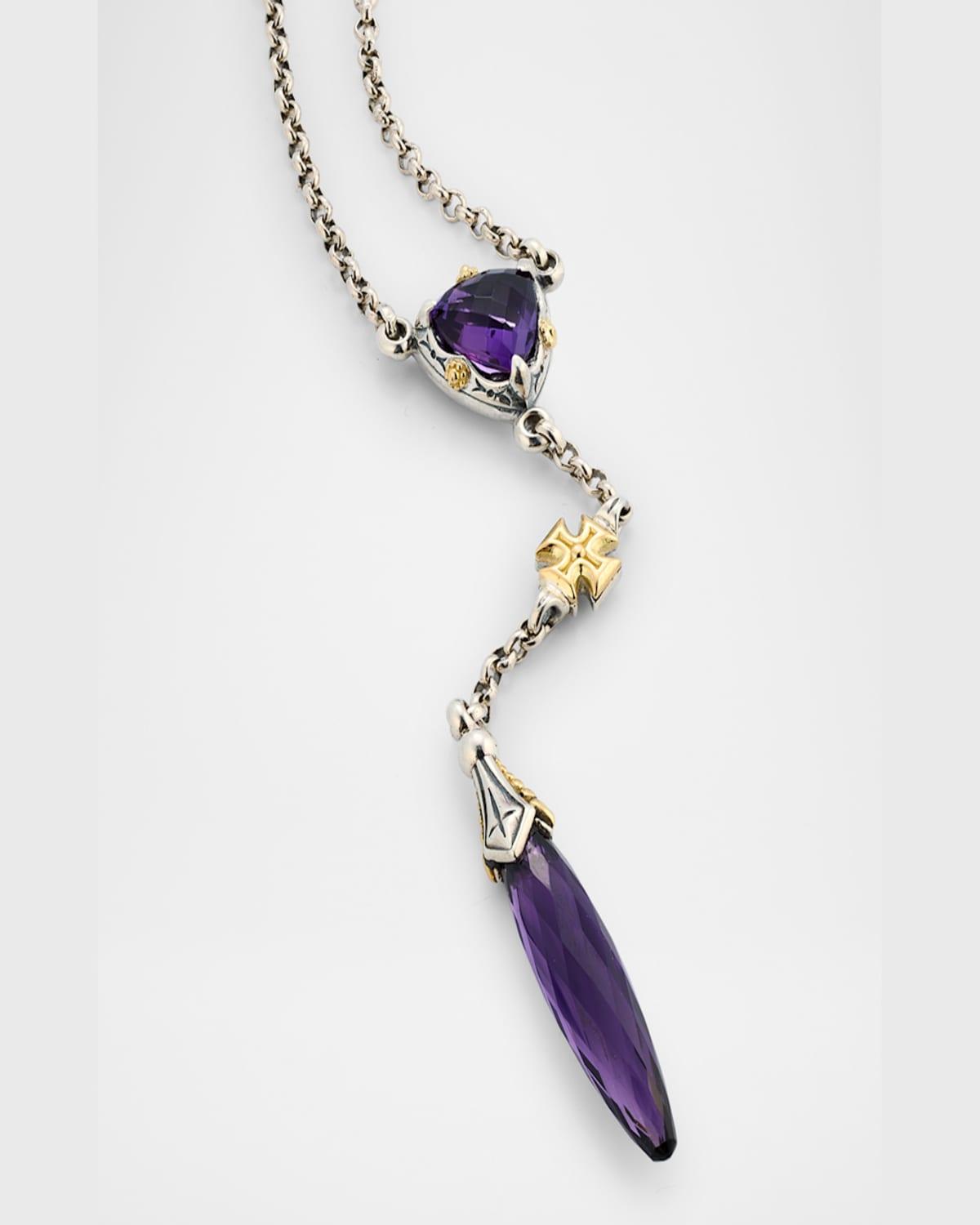 Anthos Cross and Dagger Drop Dark Amethyst Quartz Necklace 