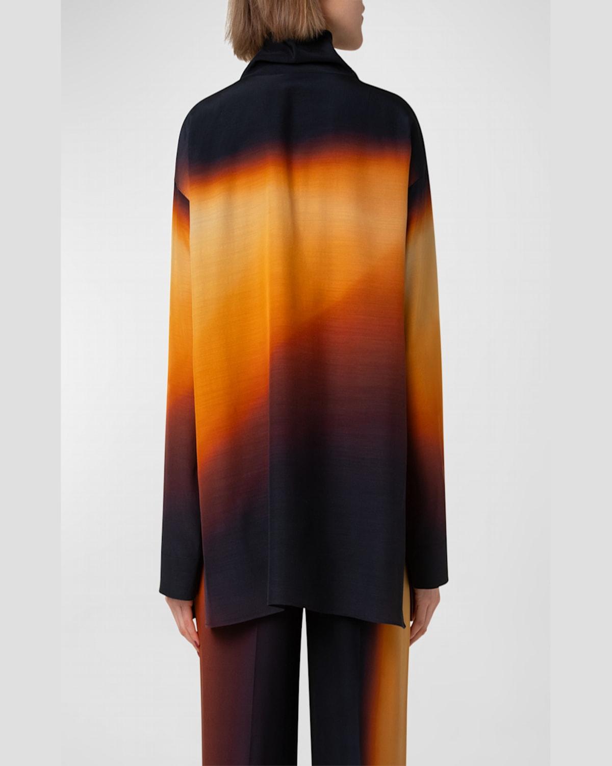 Autumn Twilight-Print Turtleneck Oversized Voile Tunic Blouse