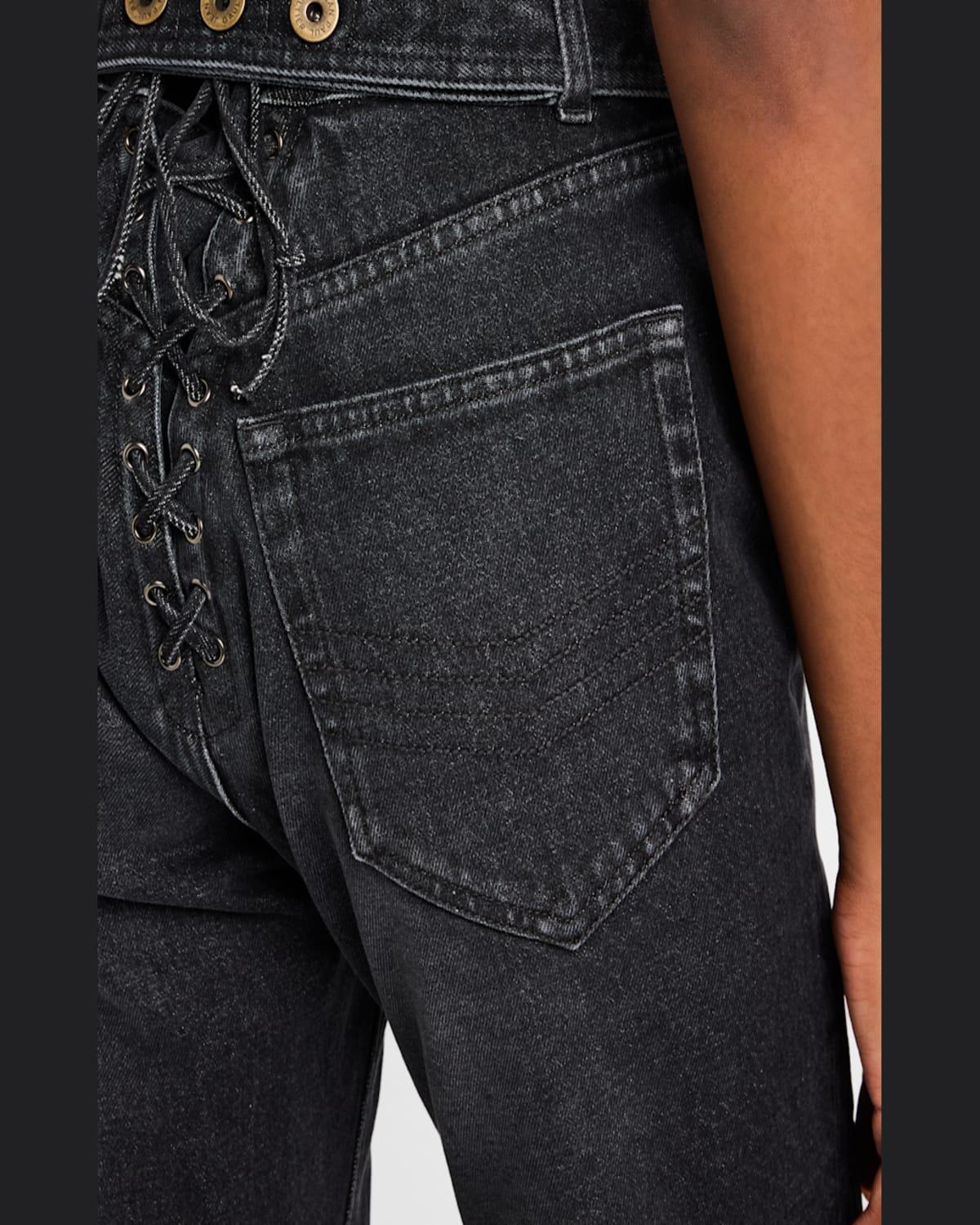 Laced Straight-Leg Denim Moto Jeans