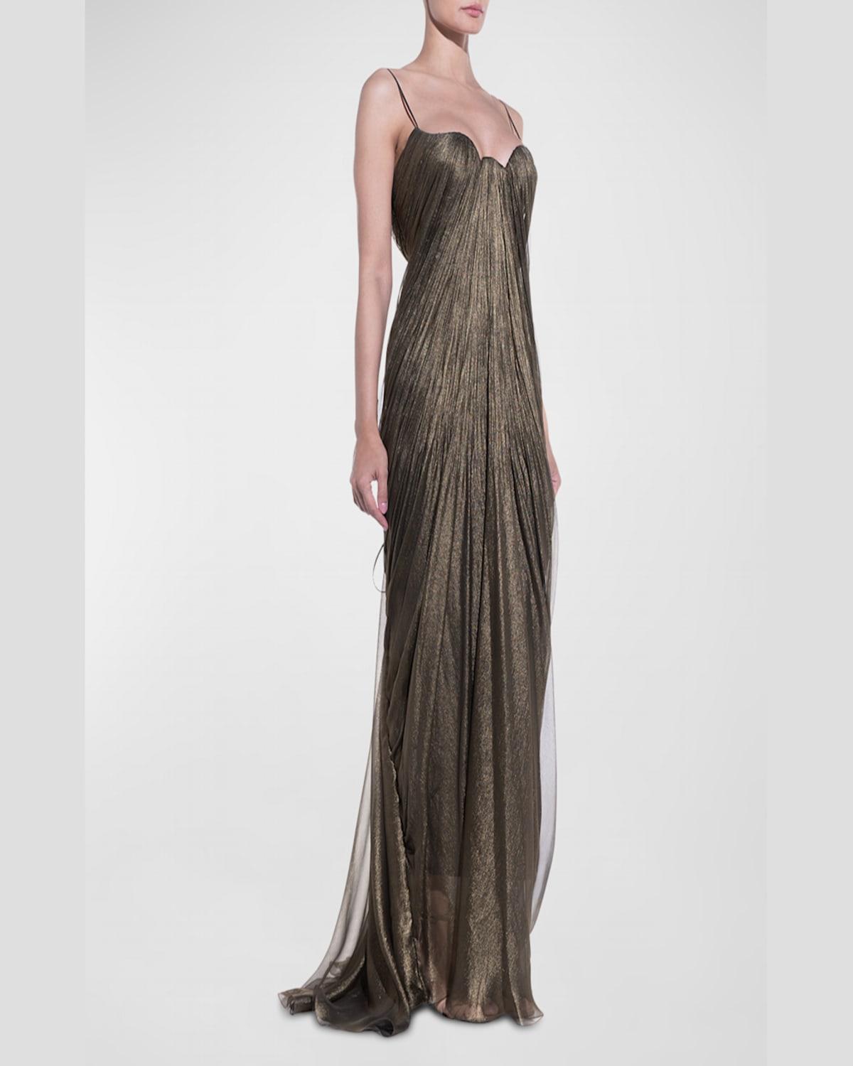 Alaya Draped Metallic Silk Gown