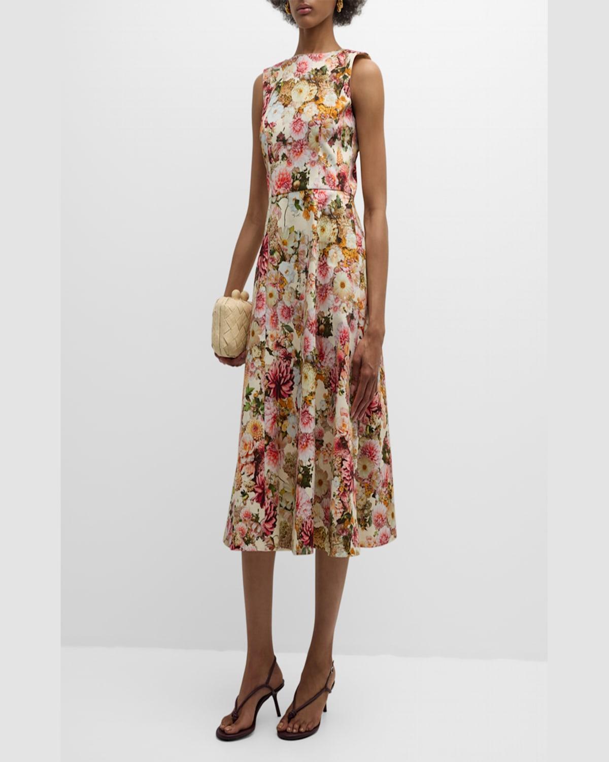 Eloise Floral Print Cotton Twill Midi Dress