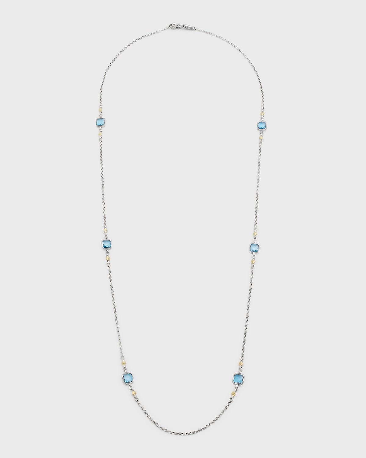 Silver and Gold Blue Spinel Necklace 