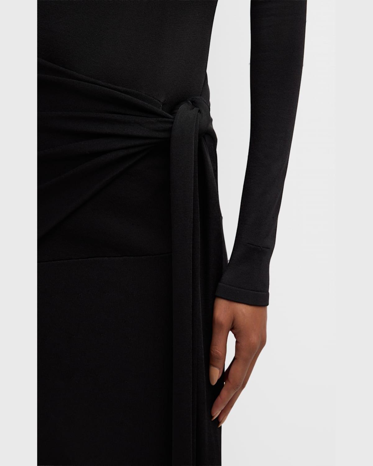 Turtleneck Scarf-Waist Knit Midi Dress