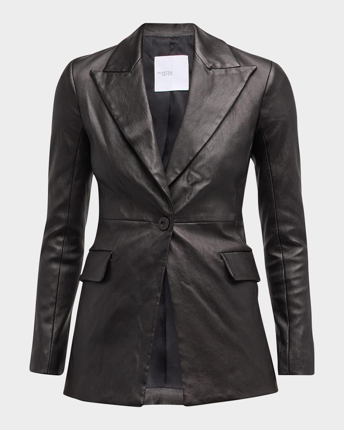 Leather Single-Breasted Blazer Jacket