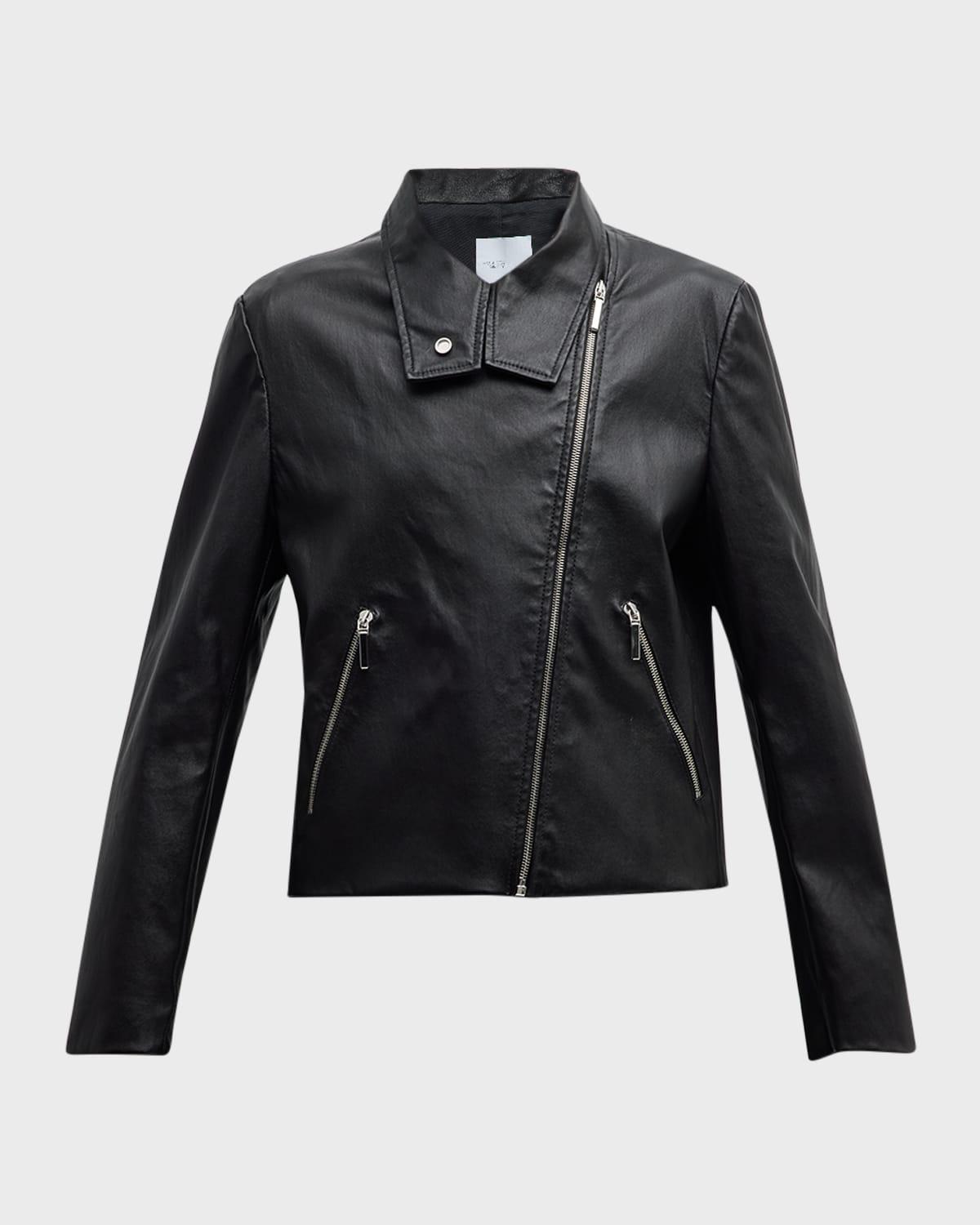 Leather Funnel Neck Moto Jacket