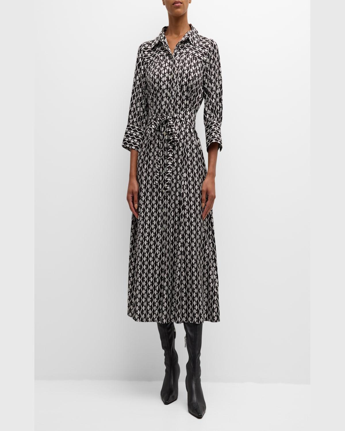 Gerusia Geometric-Print Twill Midi Shirtdress