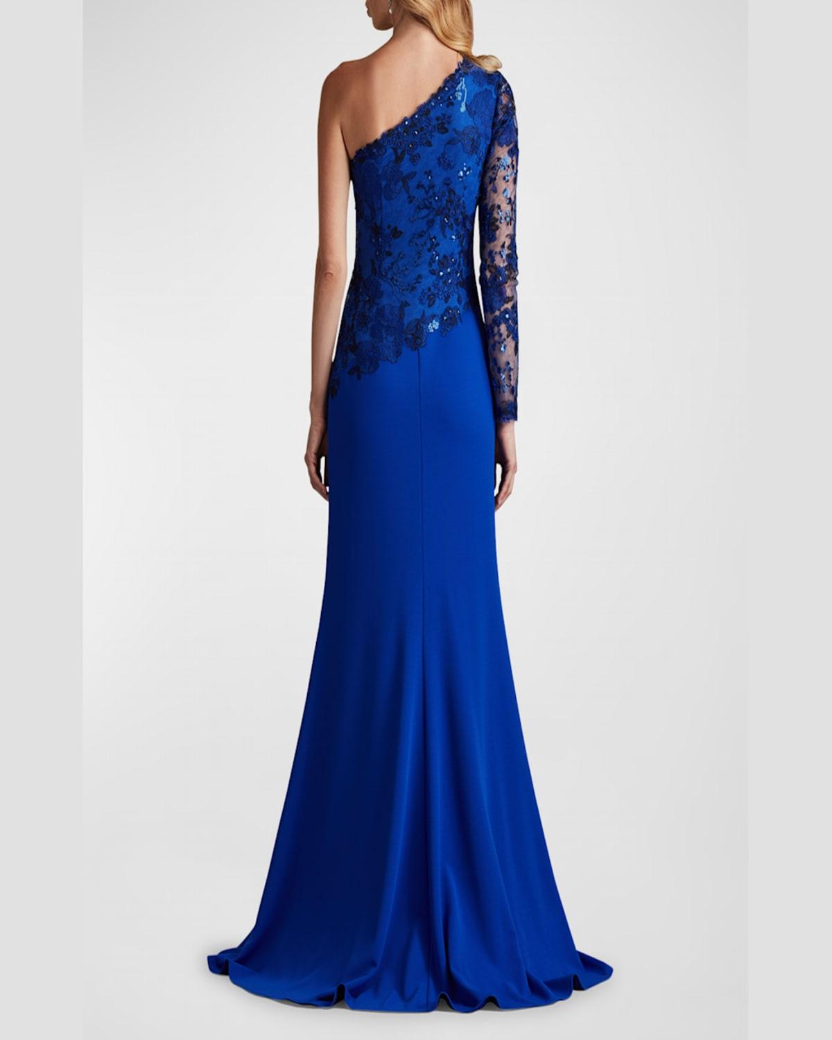 One-Shoulder Embroidered Sequin Lace Gown