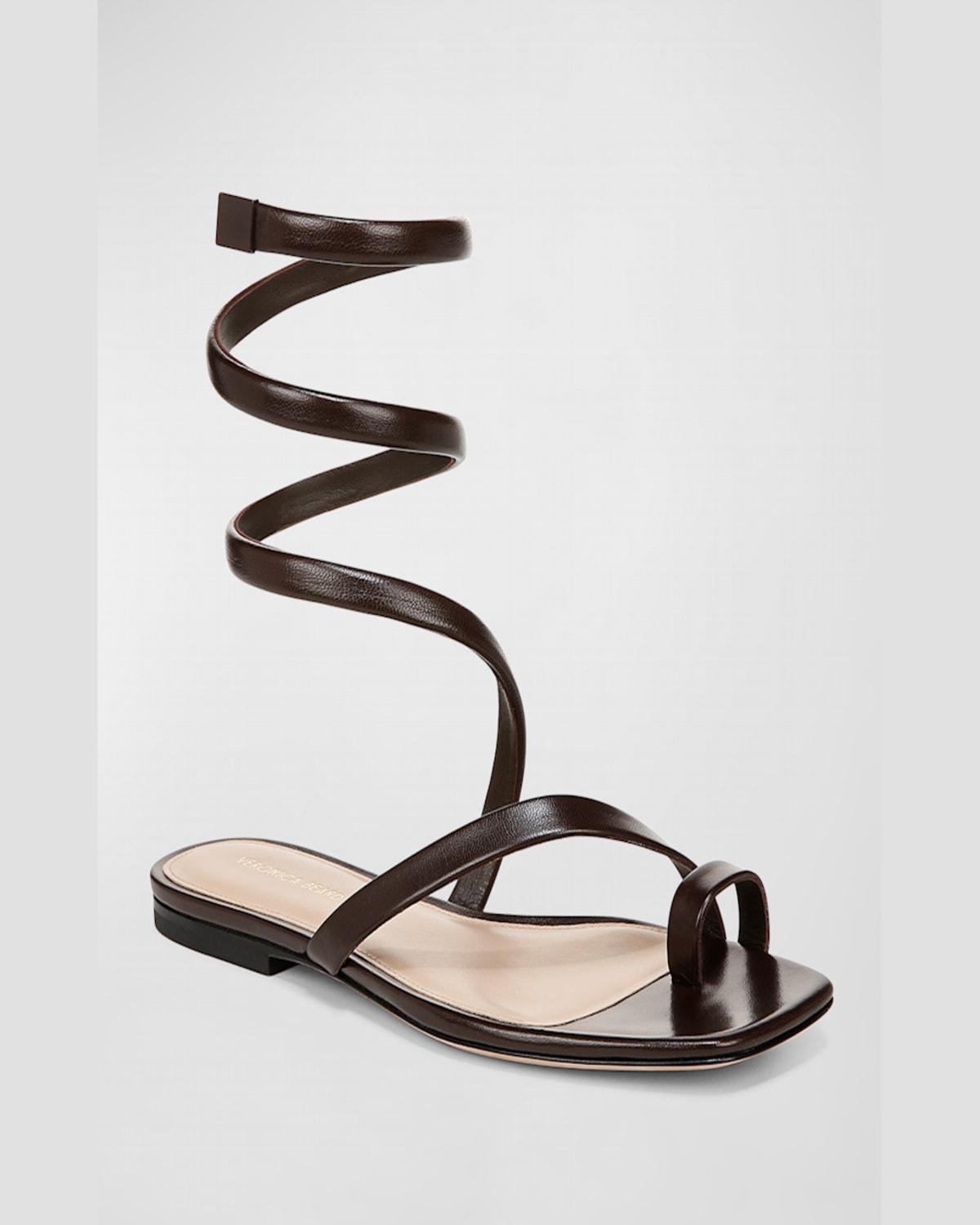 Allura Leather Spiral-Wrap Flat Sandals