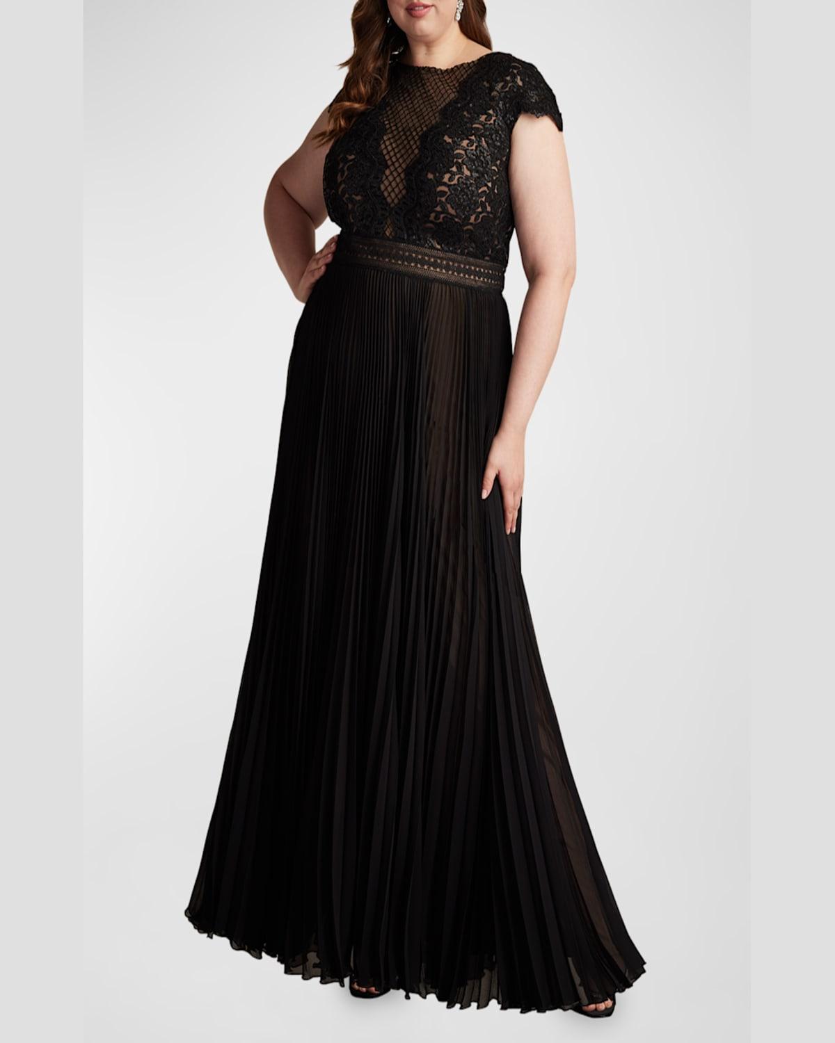 Plus Size Sequin Lace & Pleated Chiffon Gown