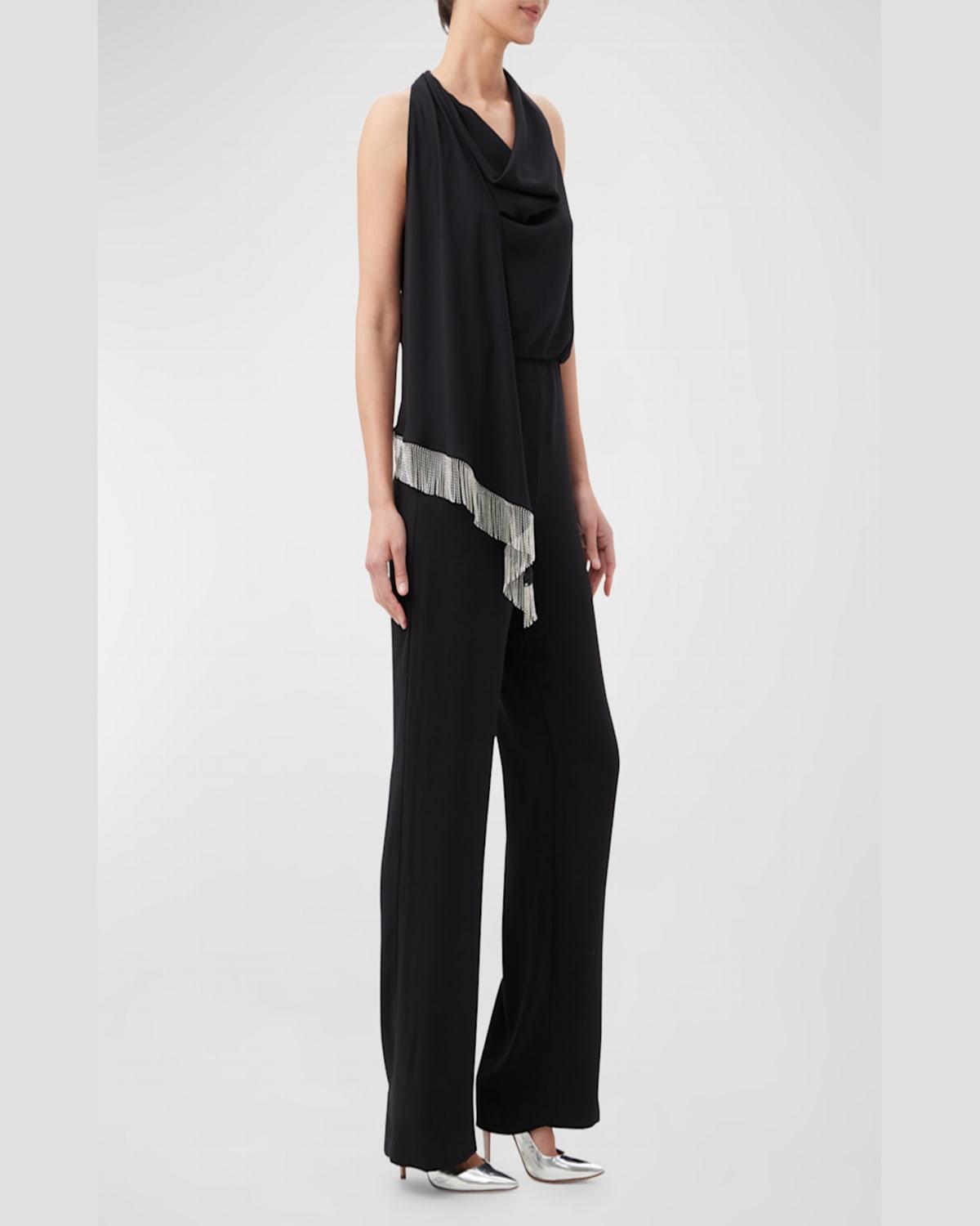 Momo Cowl-Neck Draped Fringe-Trim Jumpsuit