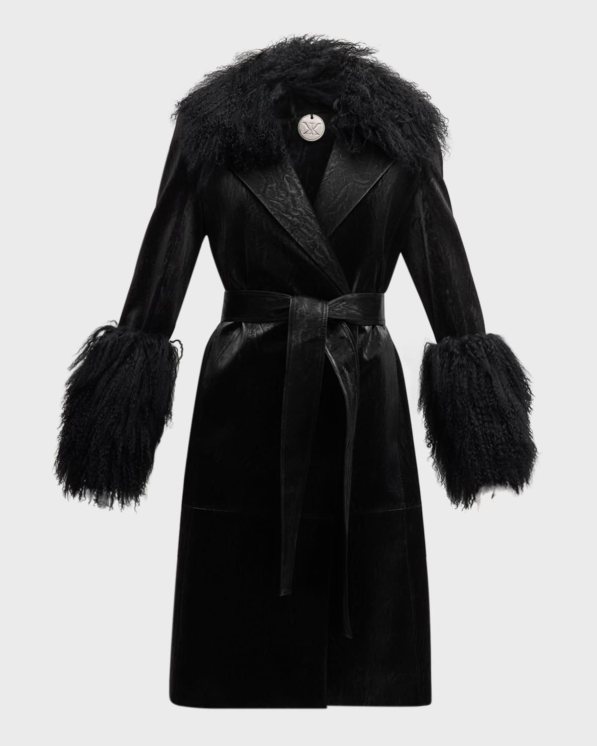 Viv Crinkled Shearling-Trim Coat