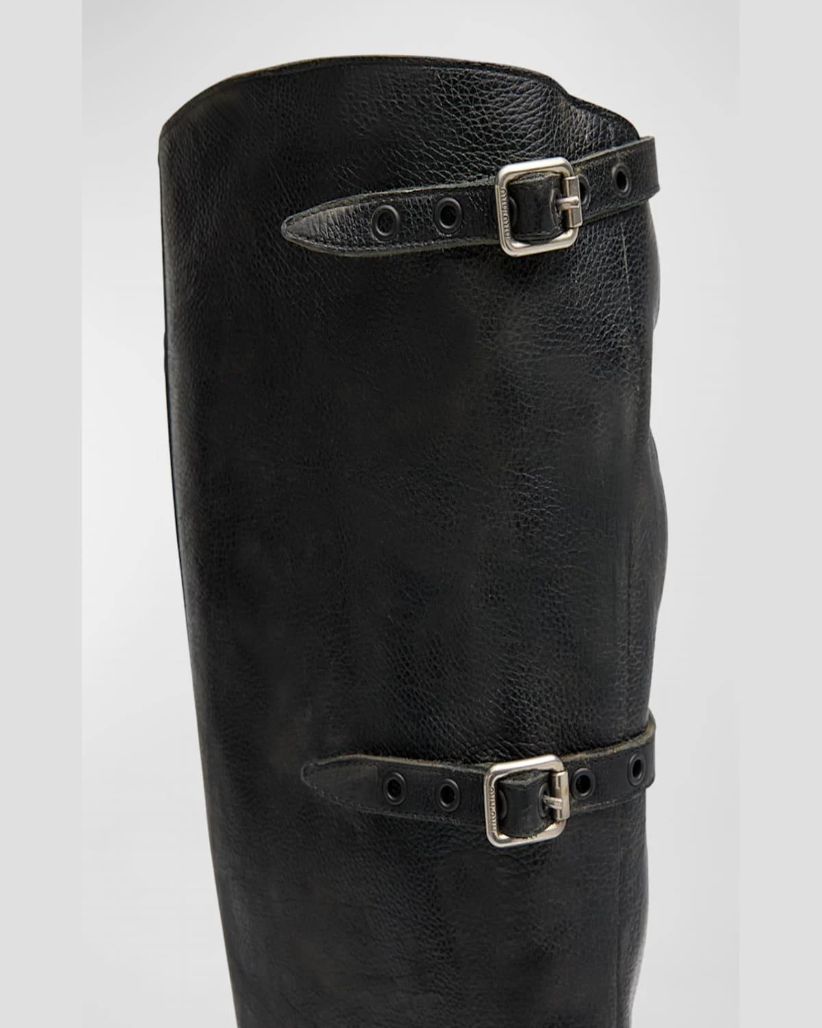 Antic Buckle Distressed Leather Knee-High Boots