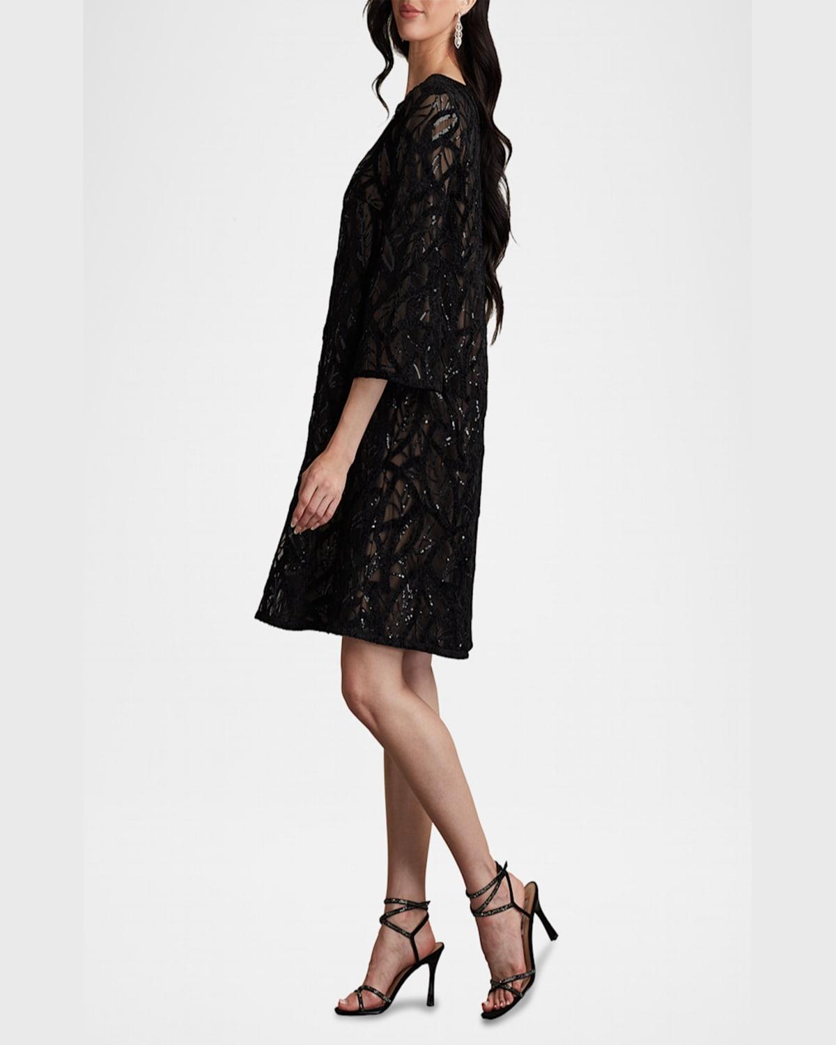 Bateau-Neck Sequin Velvet Lace Dress