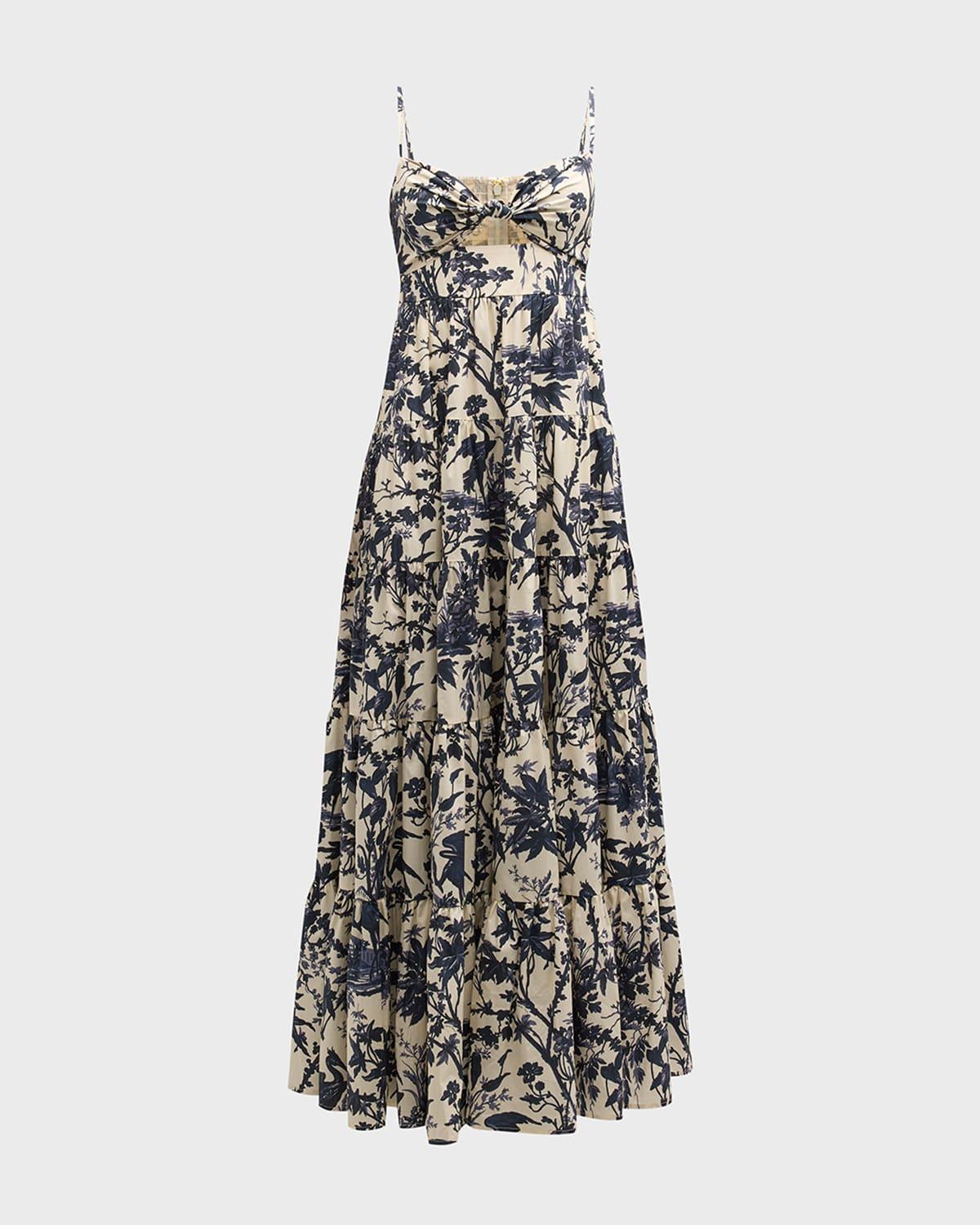 Delilah Floral Cotton Spaghetti-Strap Maxi Dress