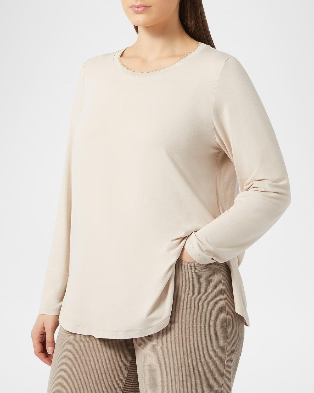 Plus Size Luppolo Shimmer-Trim Crewneck Blouse