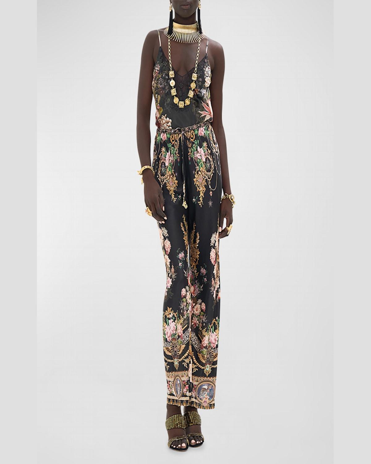 Bias-Cut Silk Wide-Leg Drawstring Pants