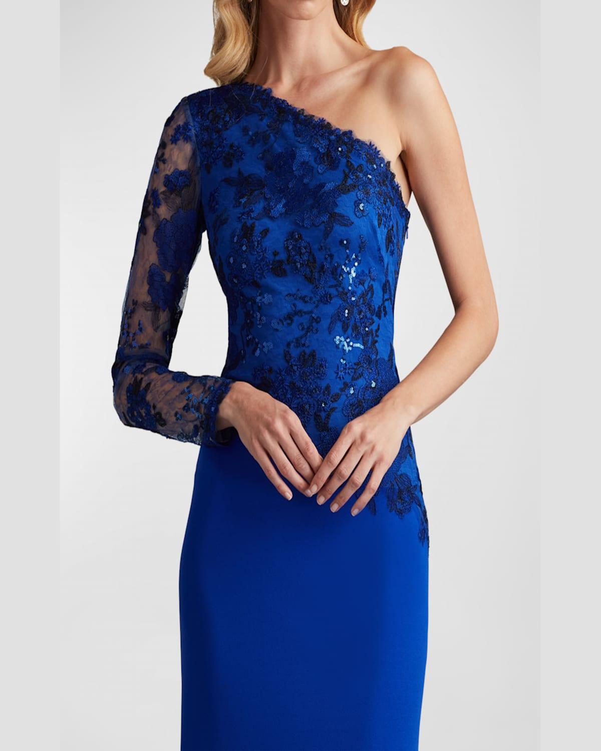 One-Shoulder Embroidered Sequin Lace Gown