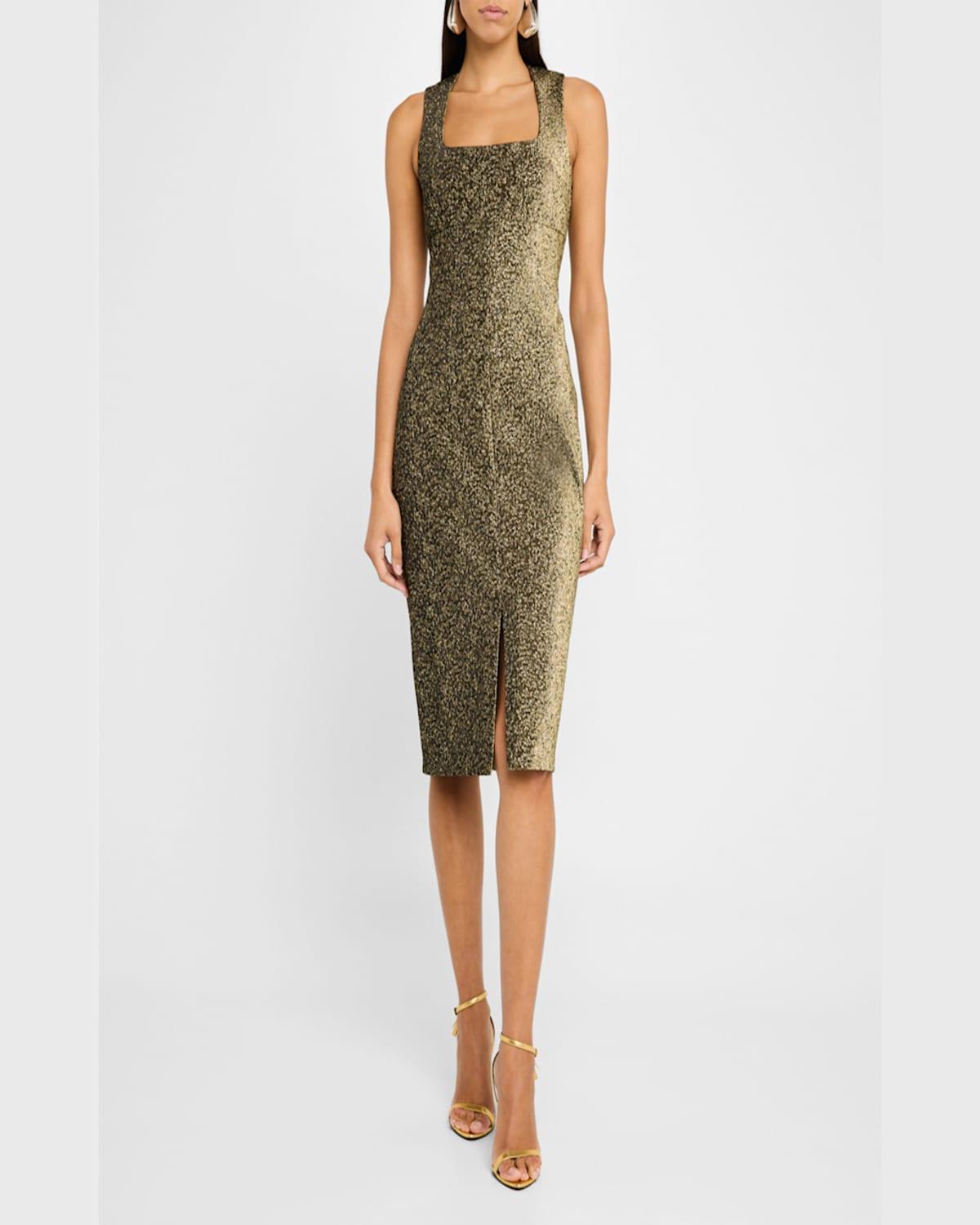 Metallic Jacquard Bodycon Midi Dress