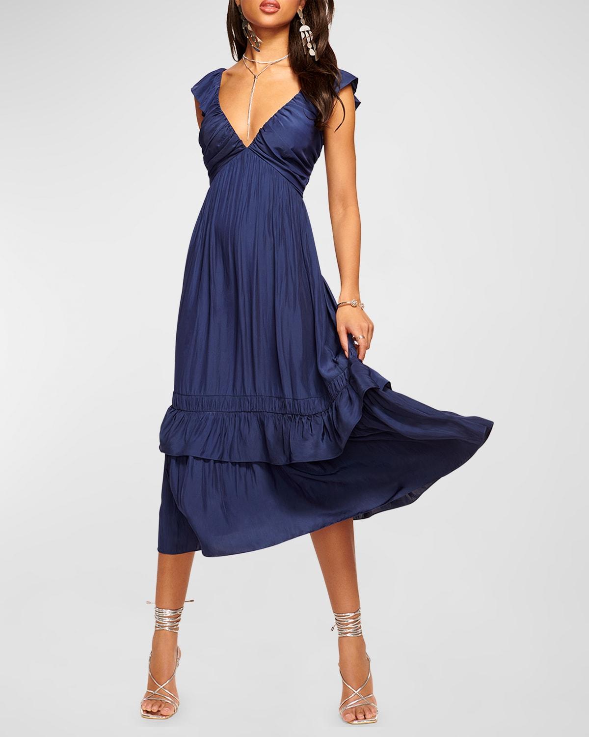 Nelly V-Neck Pleated Midi Empire Dress