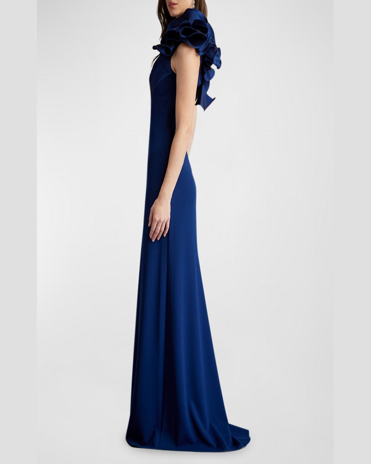 Ruffle Two-Tone One-Shoulder Gown