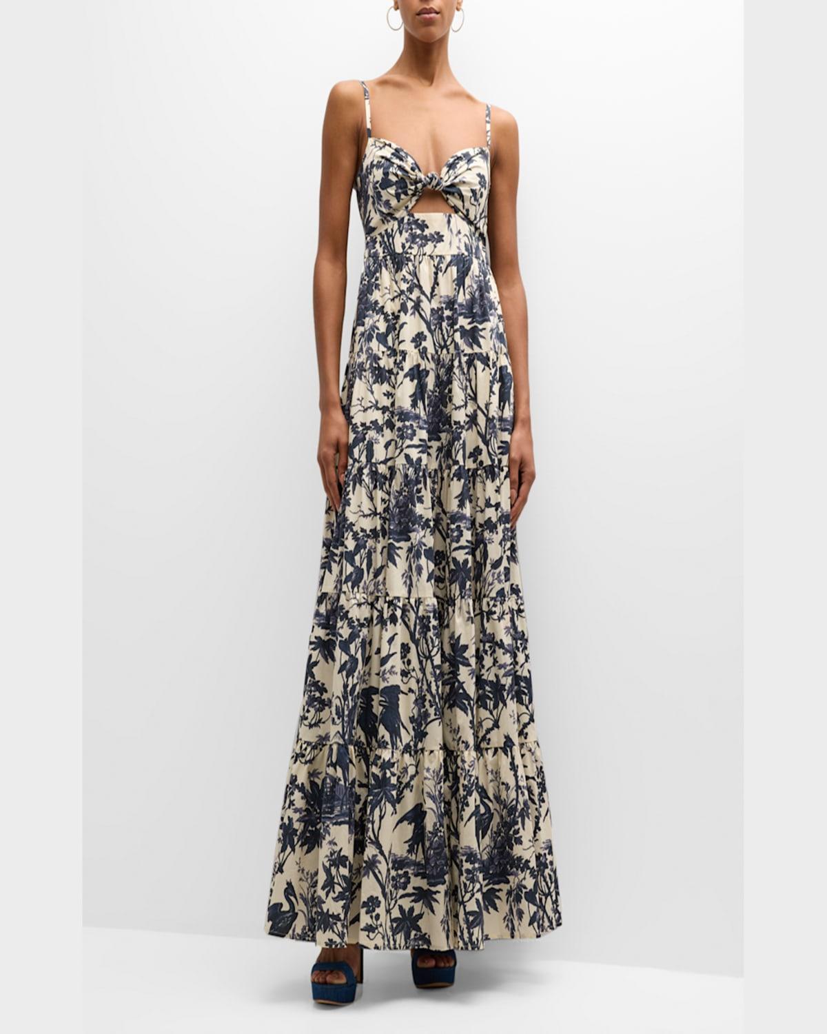 Delilah Floral Cotton Spaghetti-Strap Maxi Dress