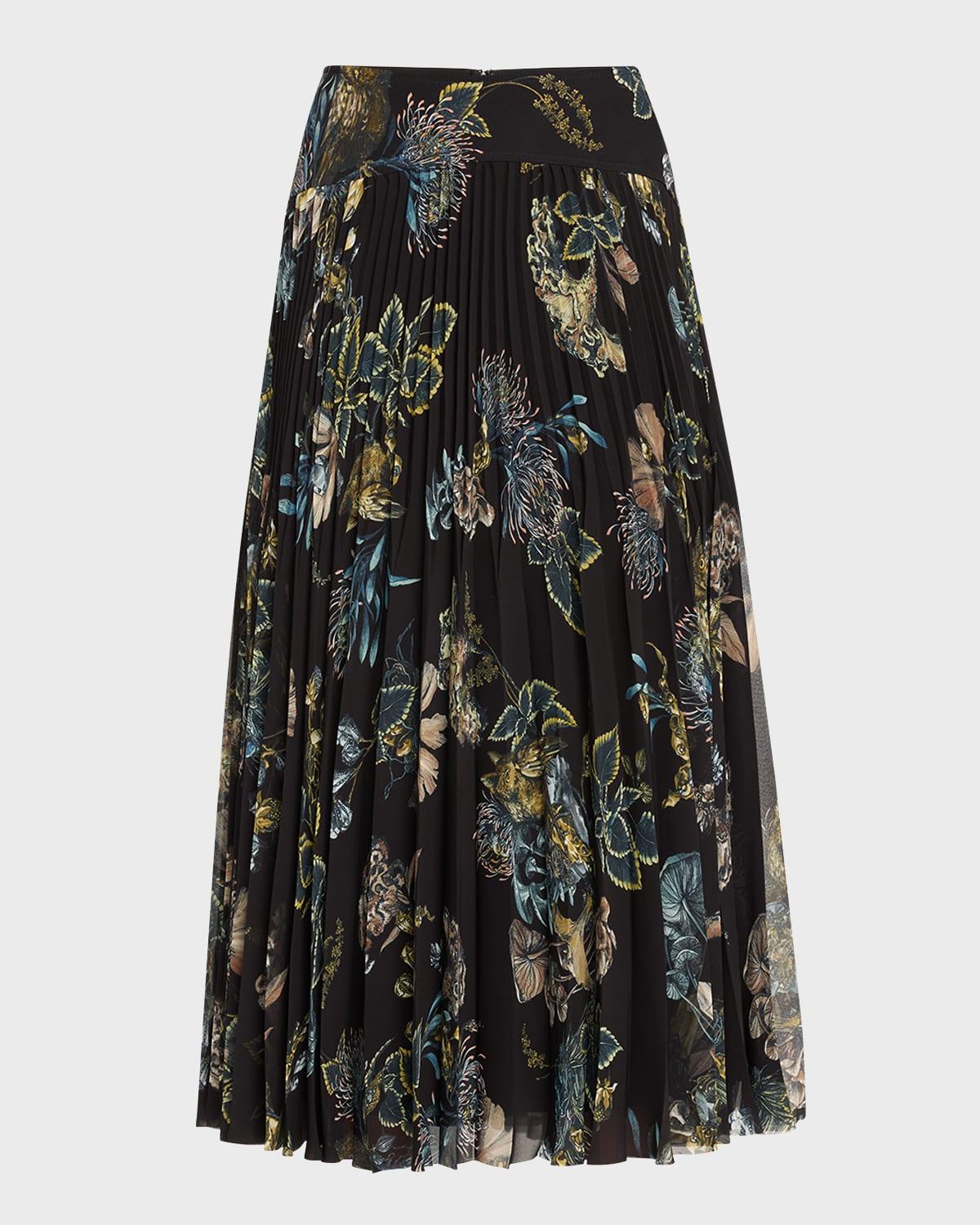 Forest Floral Pleated Chiffon Skirt