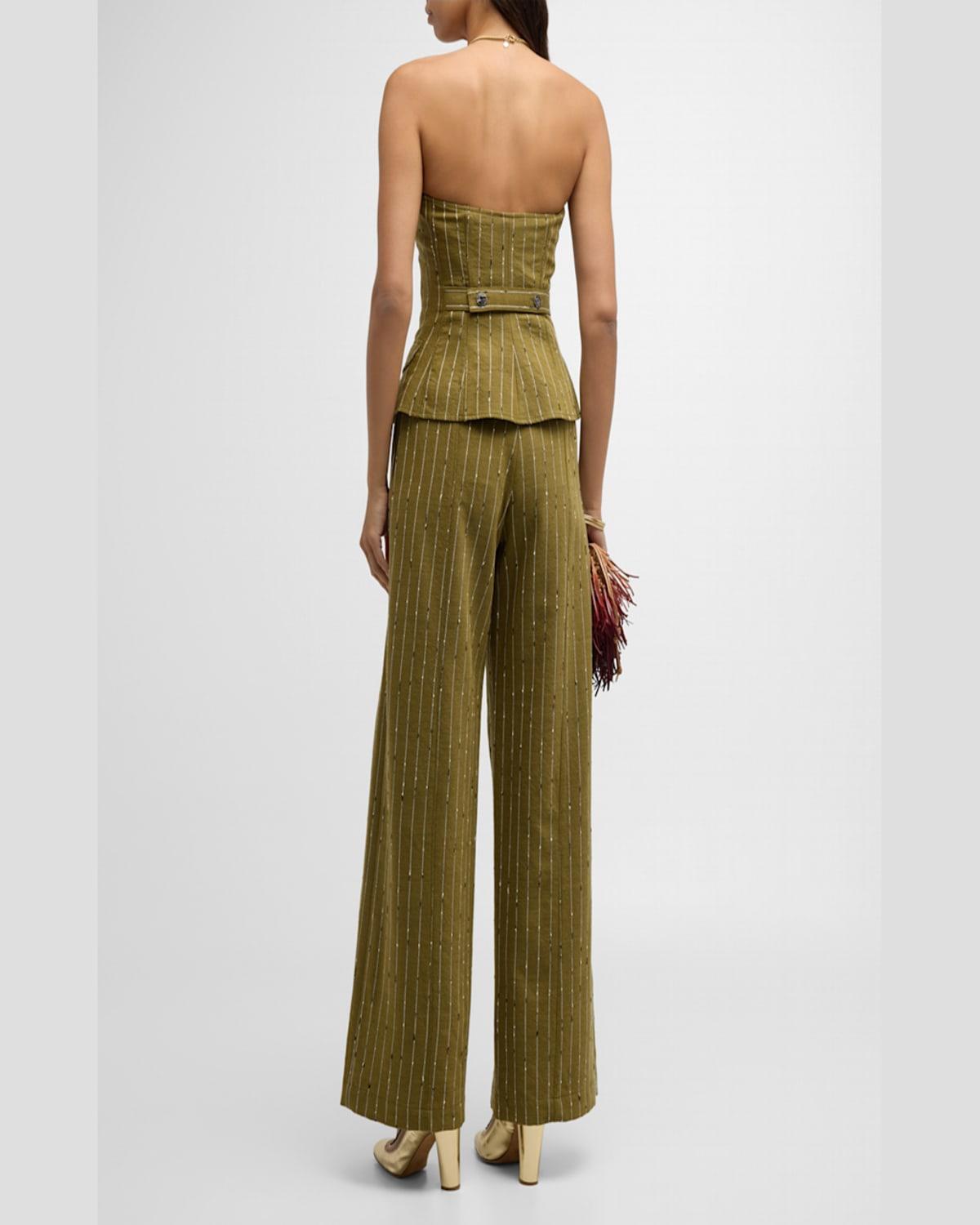 Carine Pinstripe Wool Wide-Leg Pants