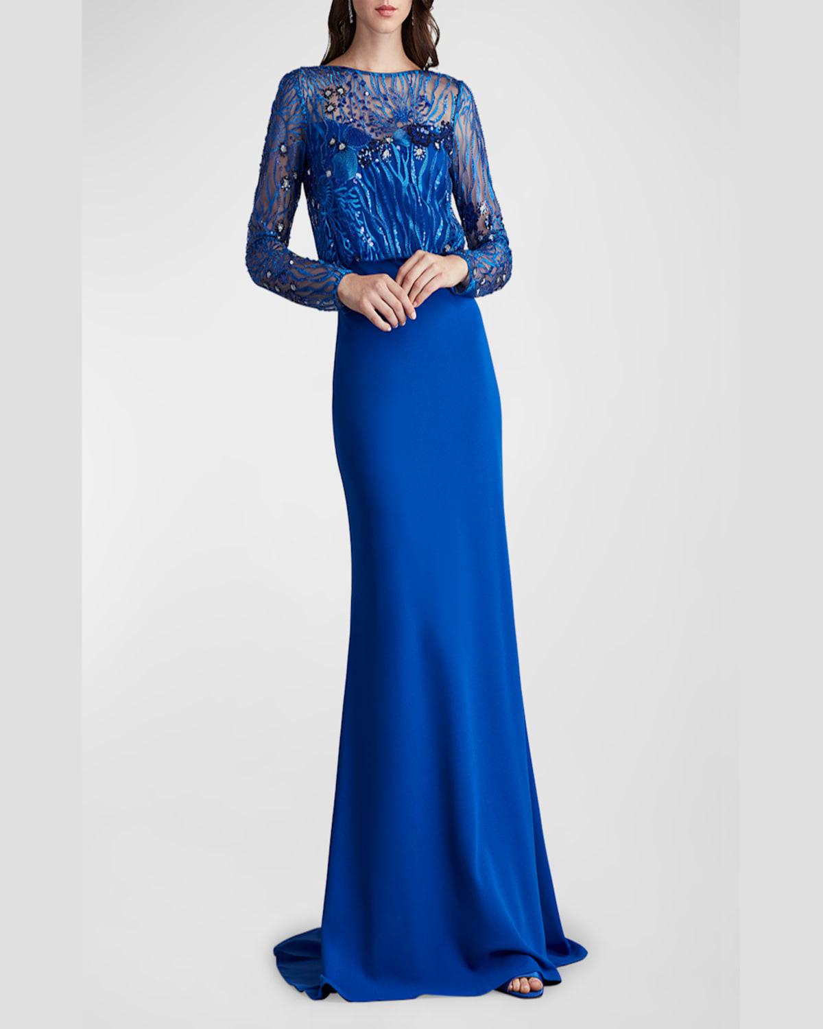 Sequin Embroidered A-Line Illusion Gown