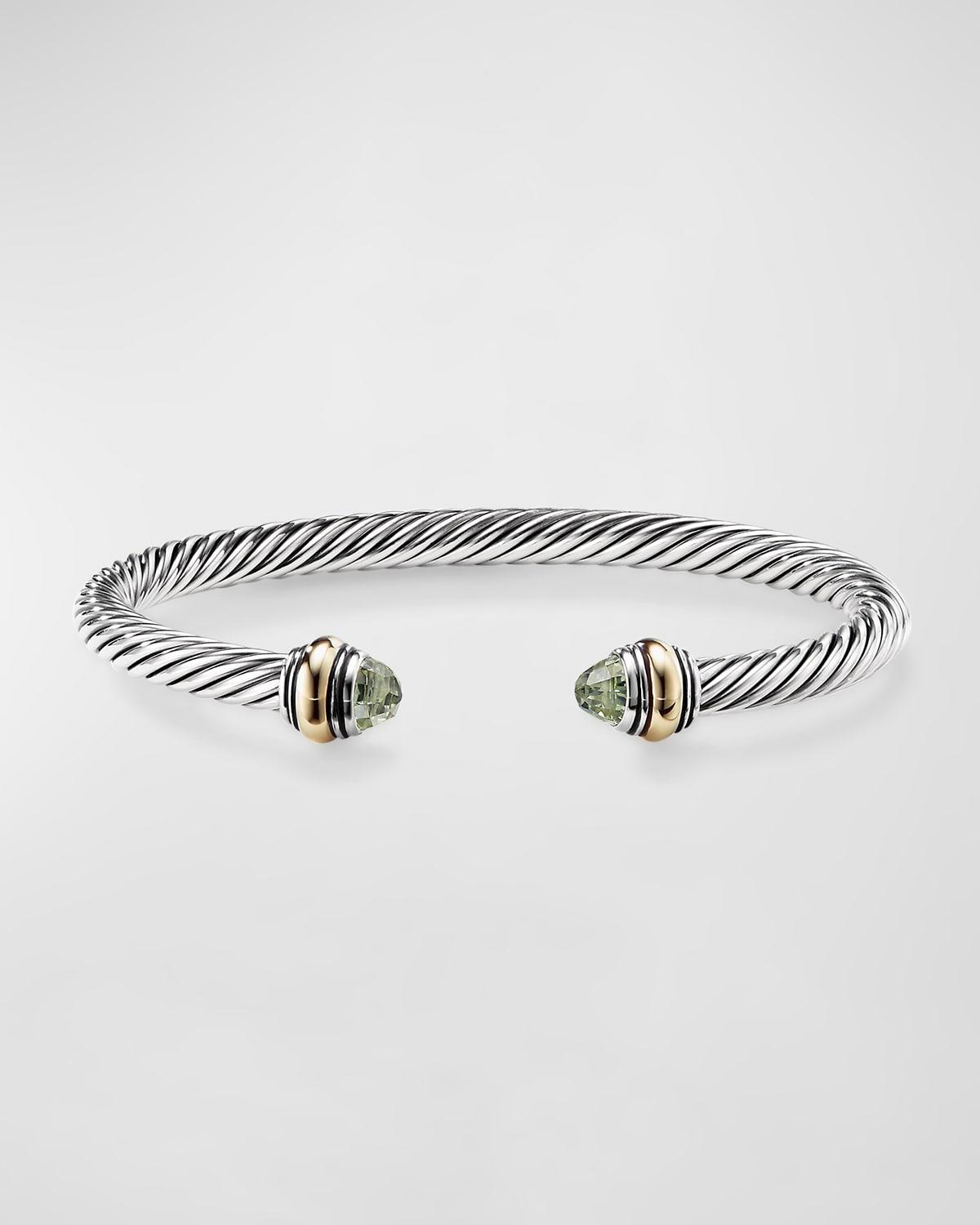 Cable Bracelet with Gemstone in Silver with 14K Gold, 5mm