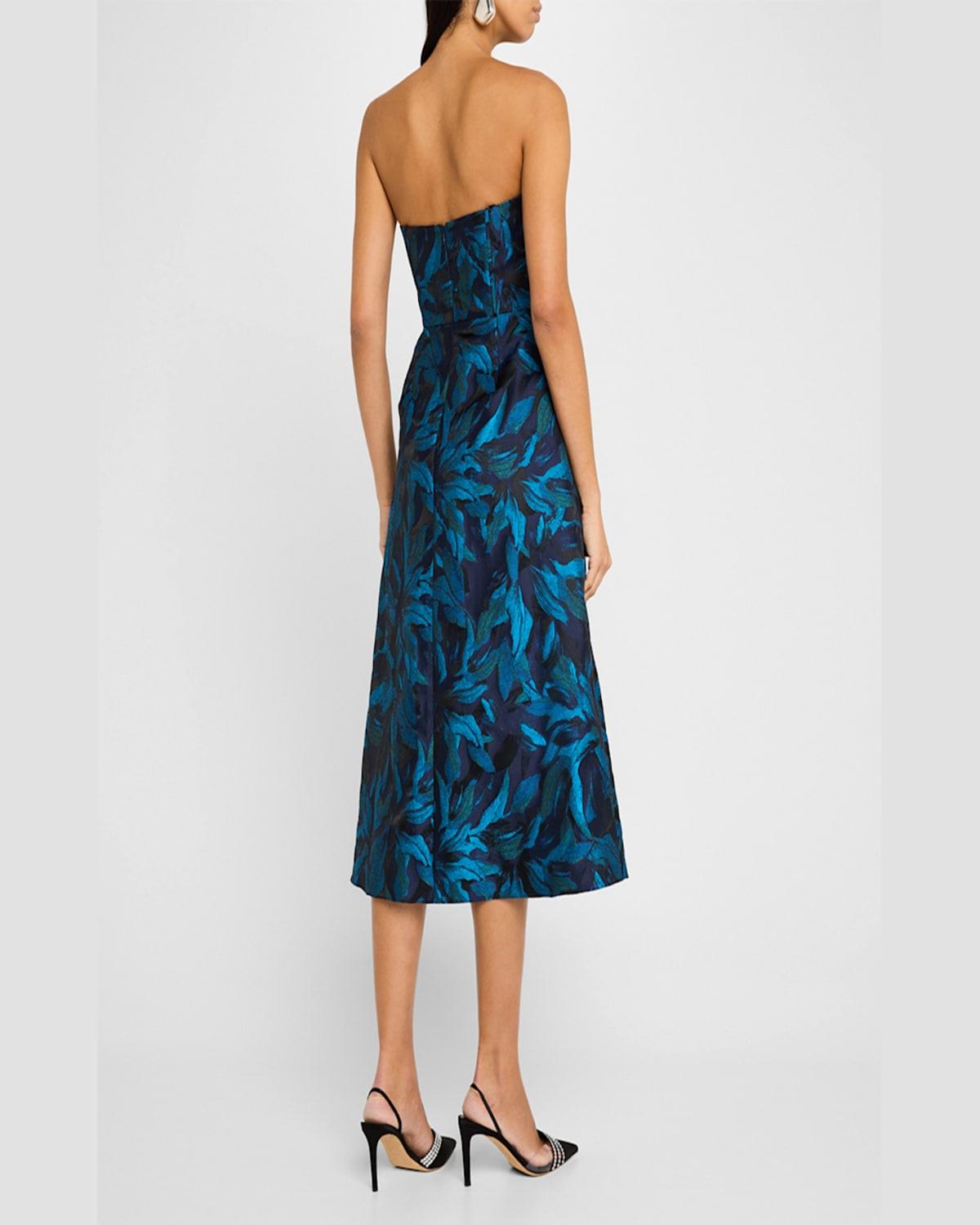 Strapless Metallic Jacquard Midi Dress