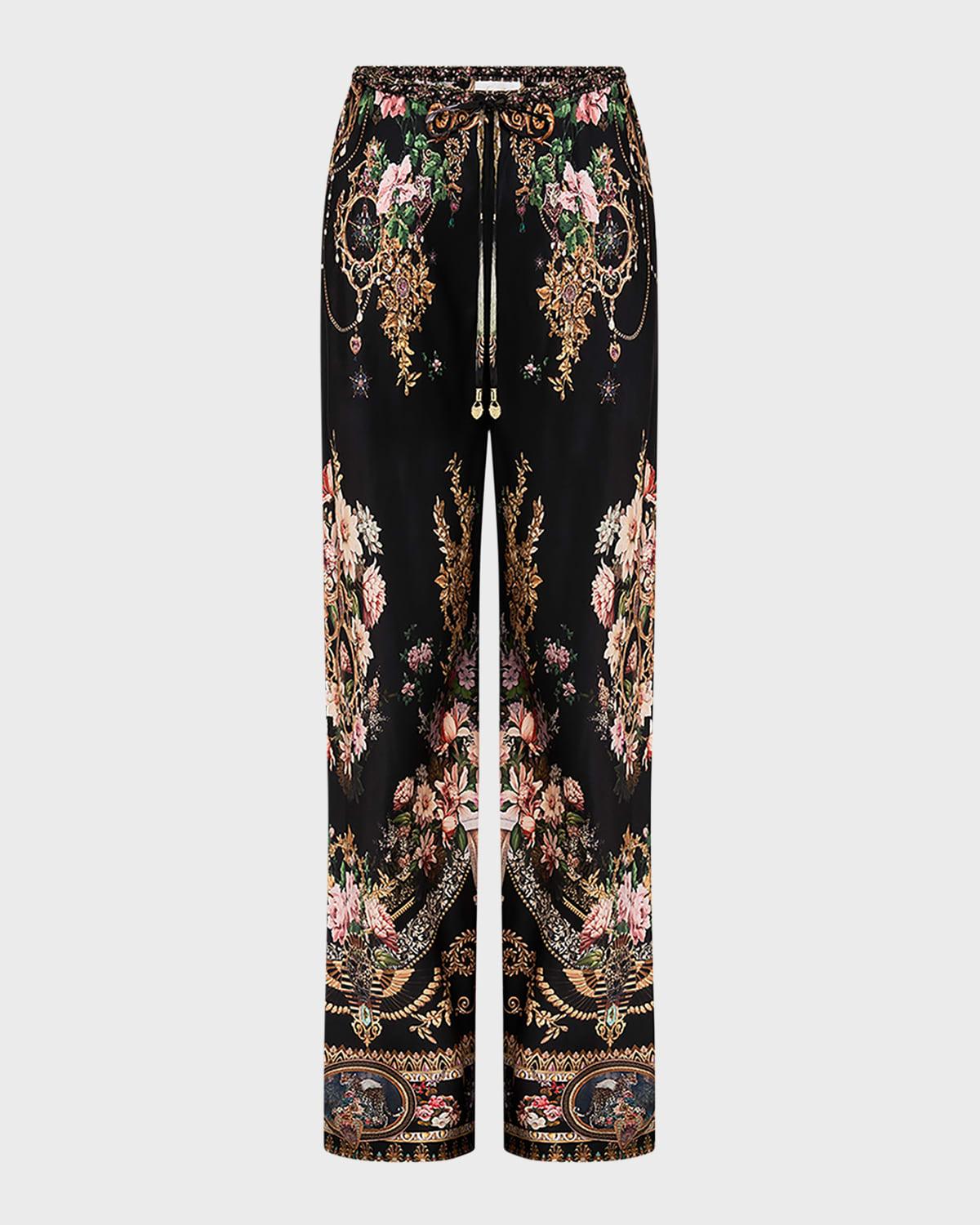 Bias-Cut Silk Wide-Leg Drawstring Pants