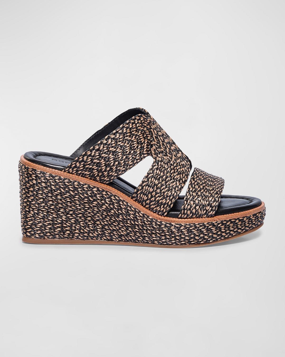 Raffia Wedge Platform Slide Sandals