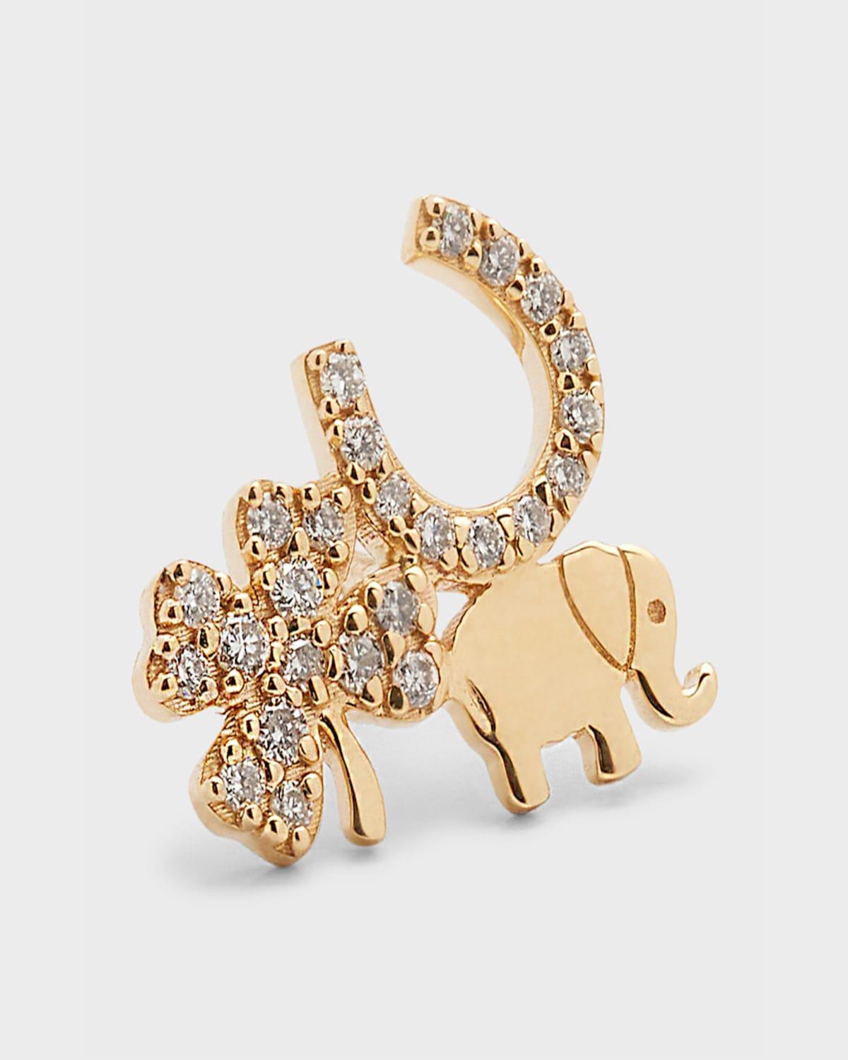 14k Gold Elephant Stud Earring with Diamonds