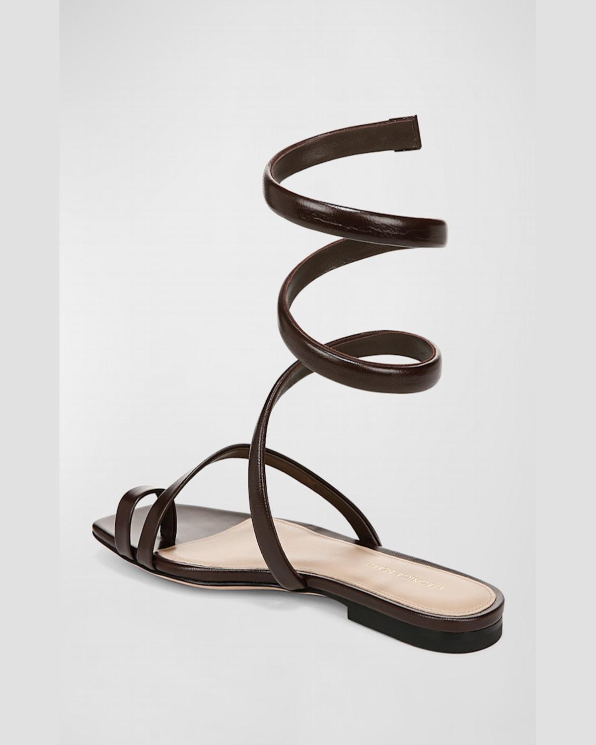 Allura Leather Spiral-Wrap Flat Sandals