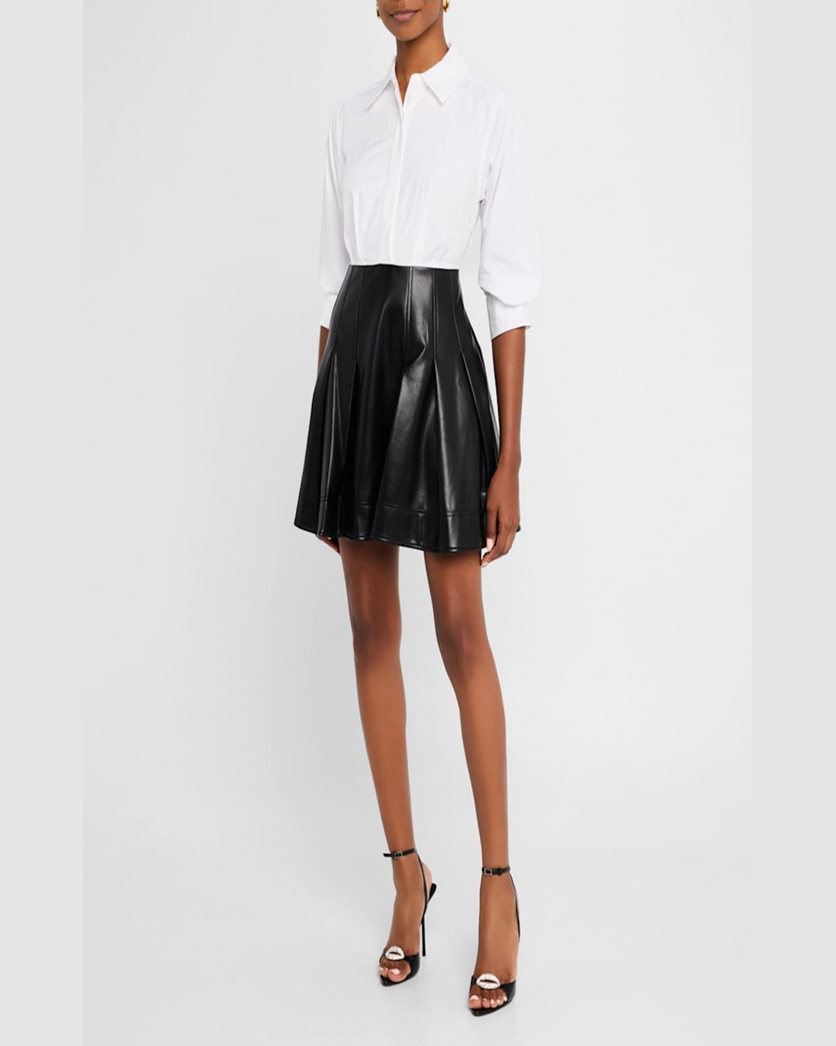 Padma Poplin & Faux Leather Combo Mini Shirtdress