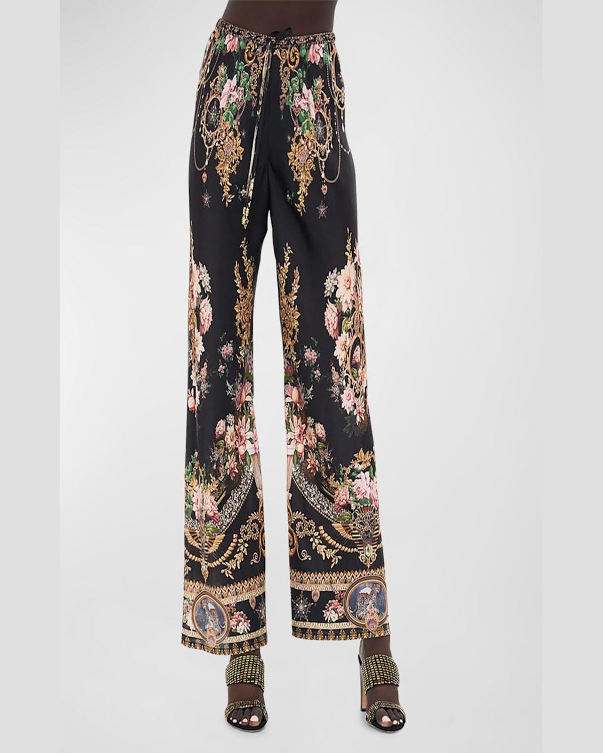 Bias-Cut Silk Wide-Leg Drawstring Pants