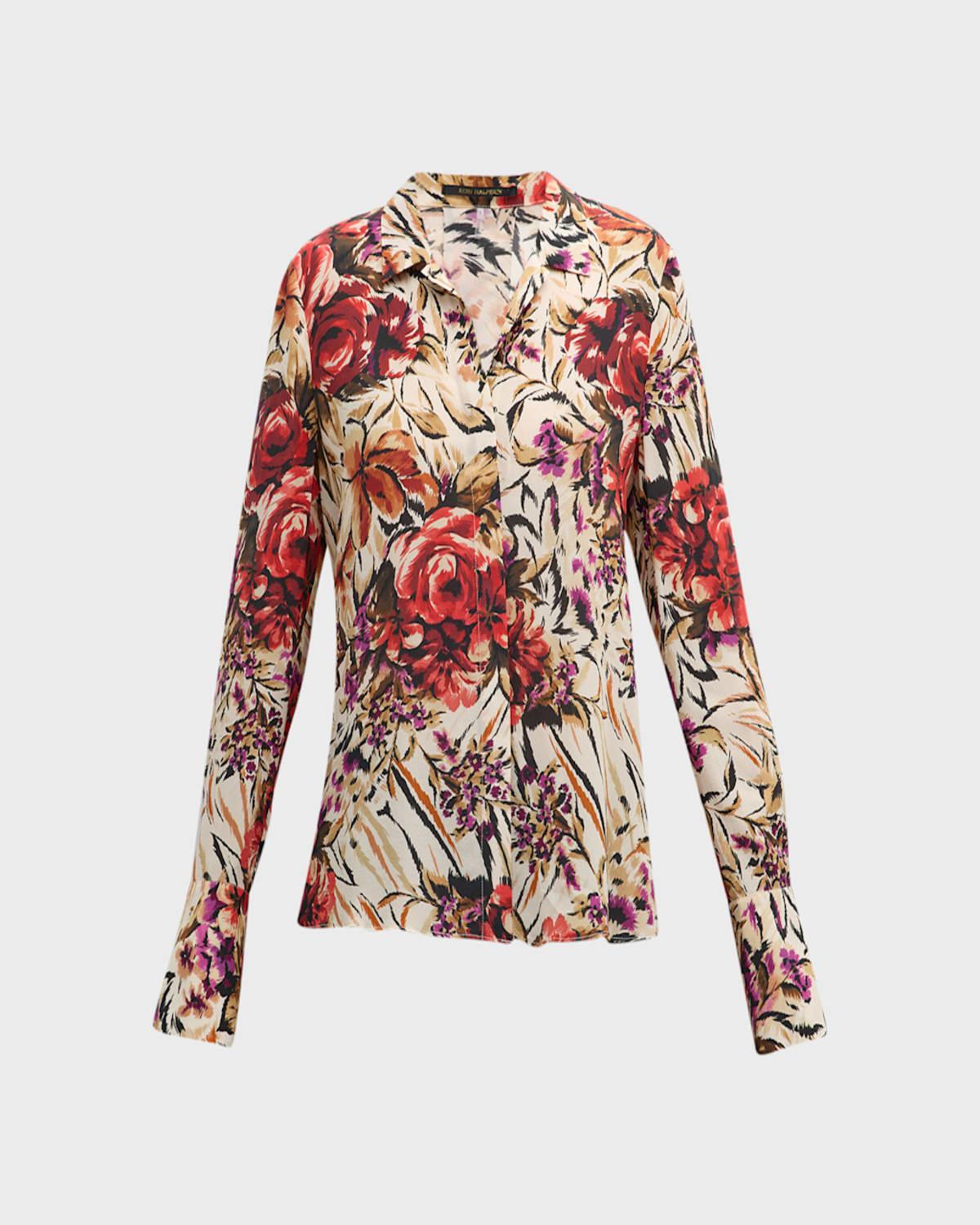 Lola Floral-Print Button-Down Silk Blouse