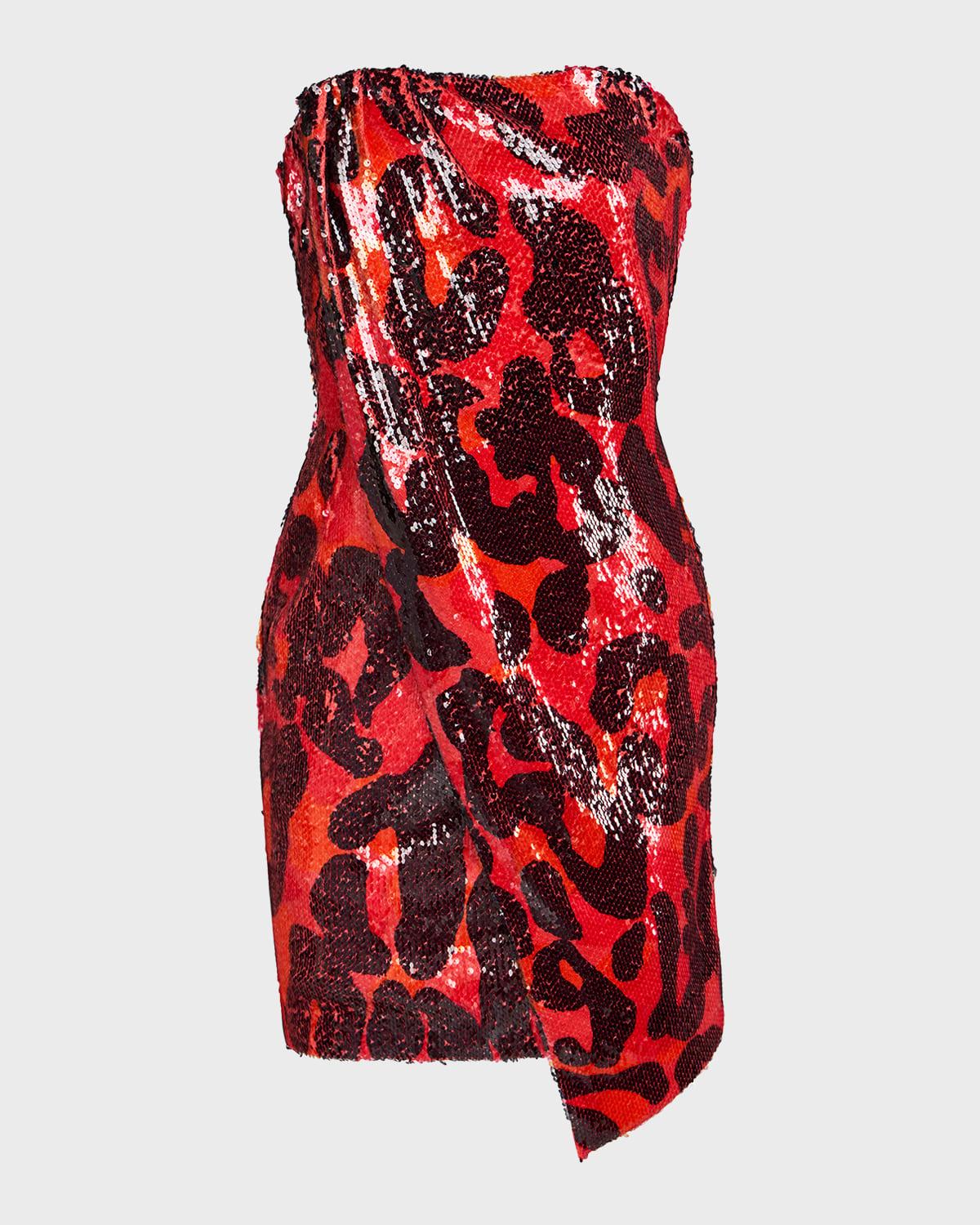 Ari Strapless Animal-Print Sequin Mini Dress