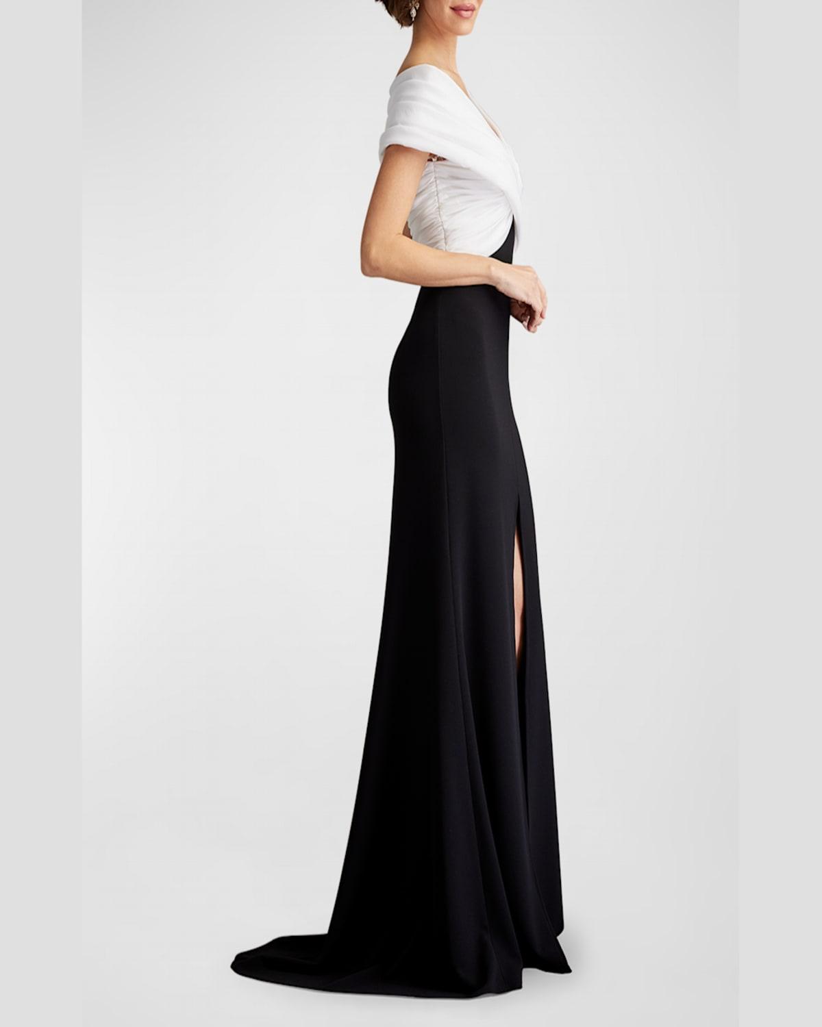 Pleated Two-Tone Off-Shoulder Gown